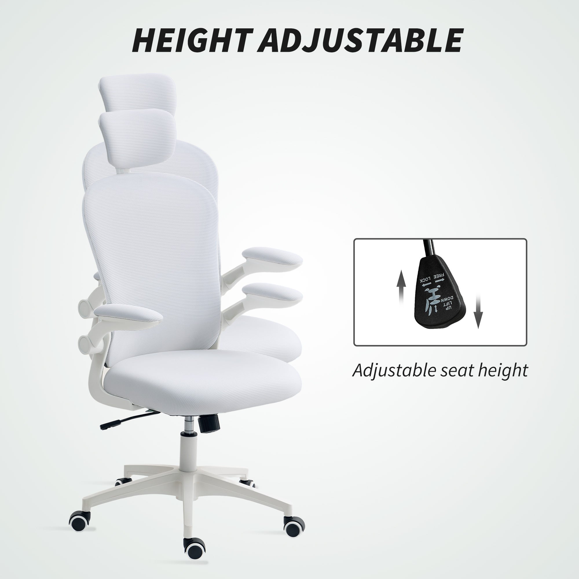 Vinsetto Multi-Adjustable Office Chair, with Lumbar Support, Headrest and Mesh Back - White - North Peak Garden Furniture