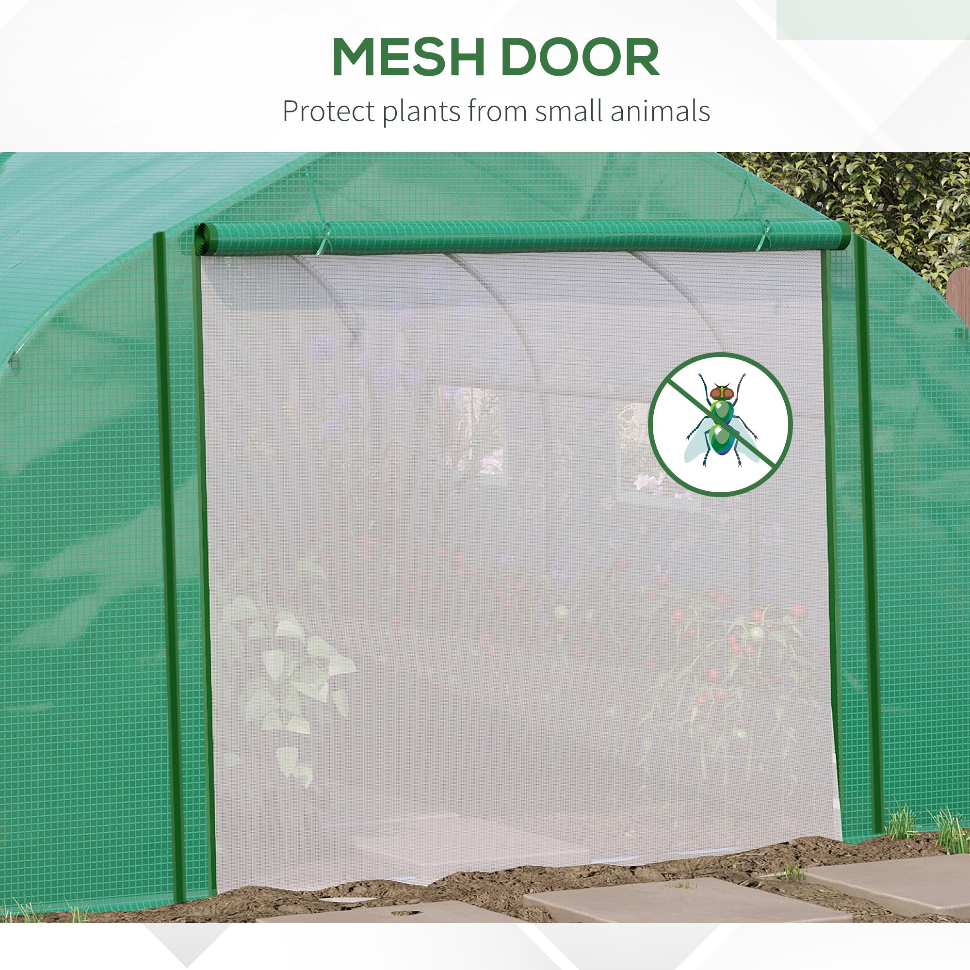Outsunny Walk-in Polytunnel Garden Greenhouse, Outdoor Mesh Door Greenhouse with PE Cover and 6 Windows, 3.5 x 3 x 2m, Green - North Peak Garden Furniture