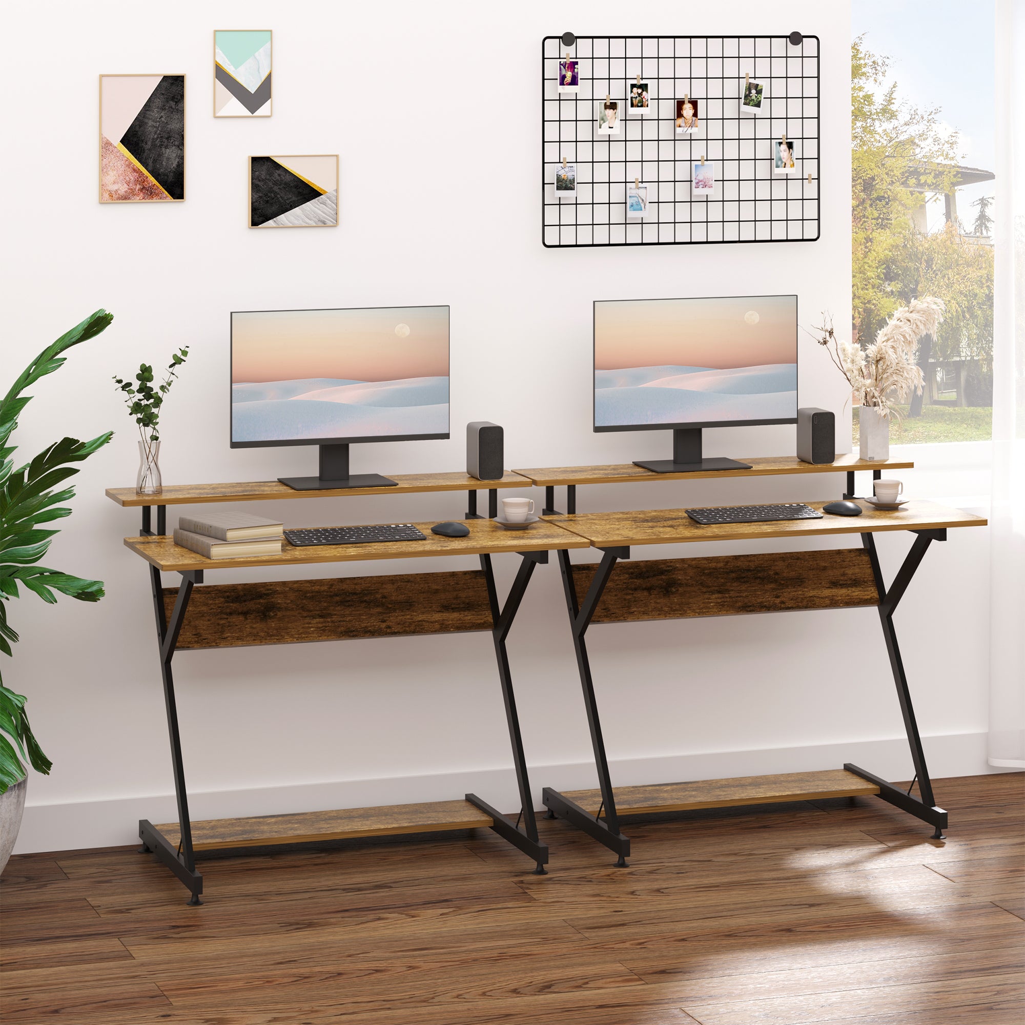 HOMCOM Industrial Computer Desk with Monitor Stand, 100 x 60cm Compact Desk for Small Spaces, Home Office Desk, Rustic Brown - North Peak Garden Furniture