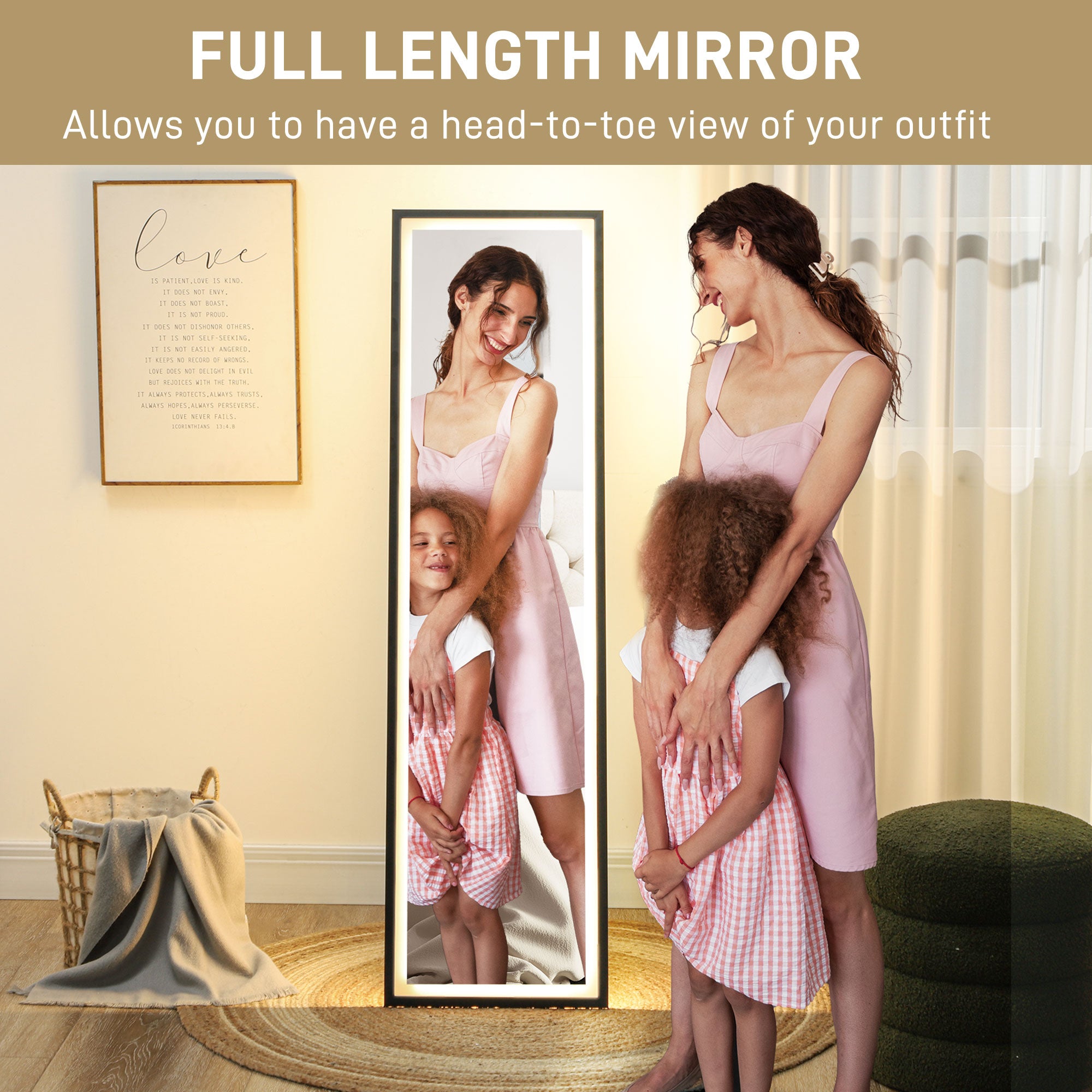 HOMCOM 150 x 40cm Full Length Mirror, with Adjustable Lights - Black - North Peak Garden Furniture