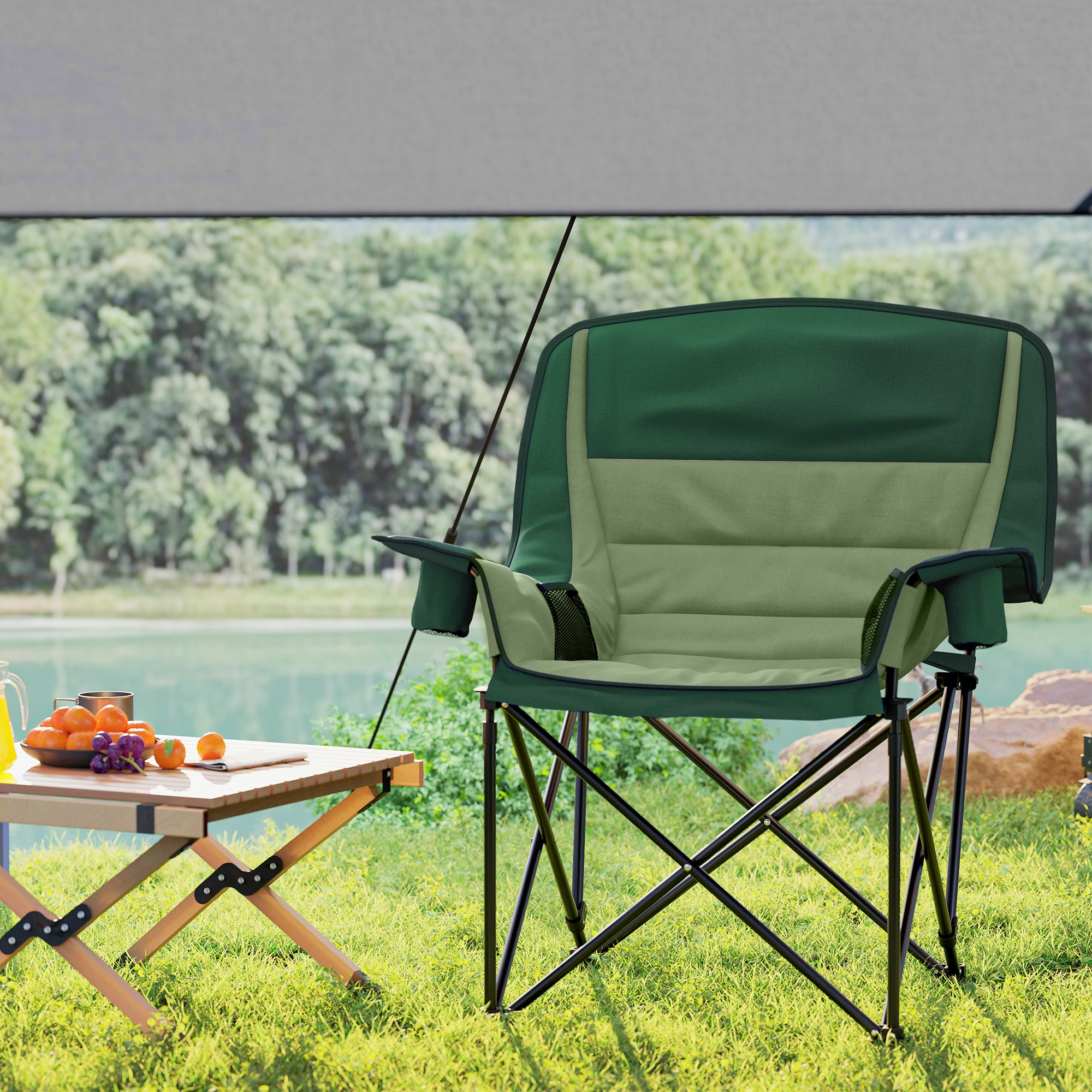 Outsunny Portable Padded Camping Chair, with Bag - Olive Green - North Peak Garden Furniture