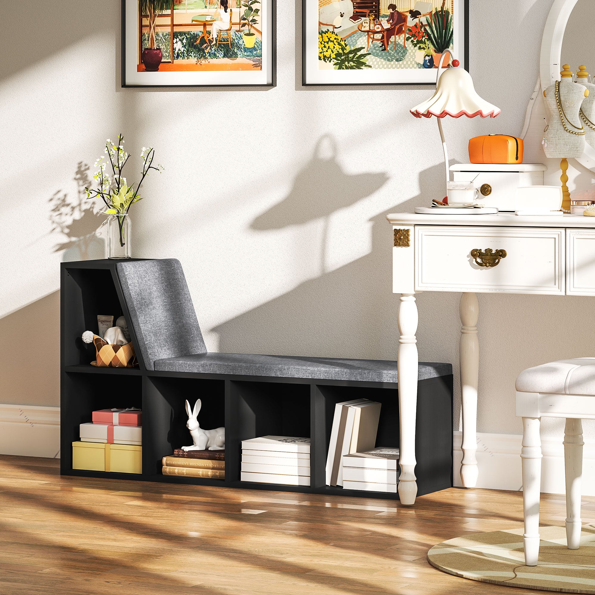 HOMCOM 2 Tier Modern Bookcase Bookshelf with Removable Cushions for Living Room