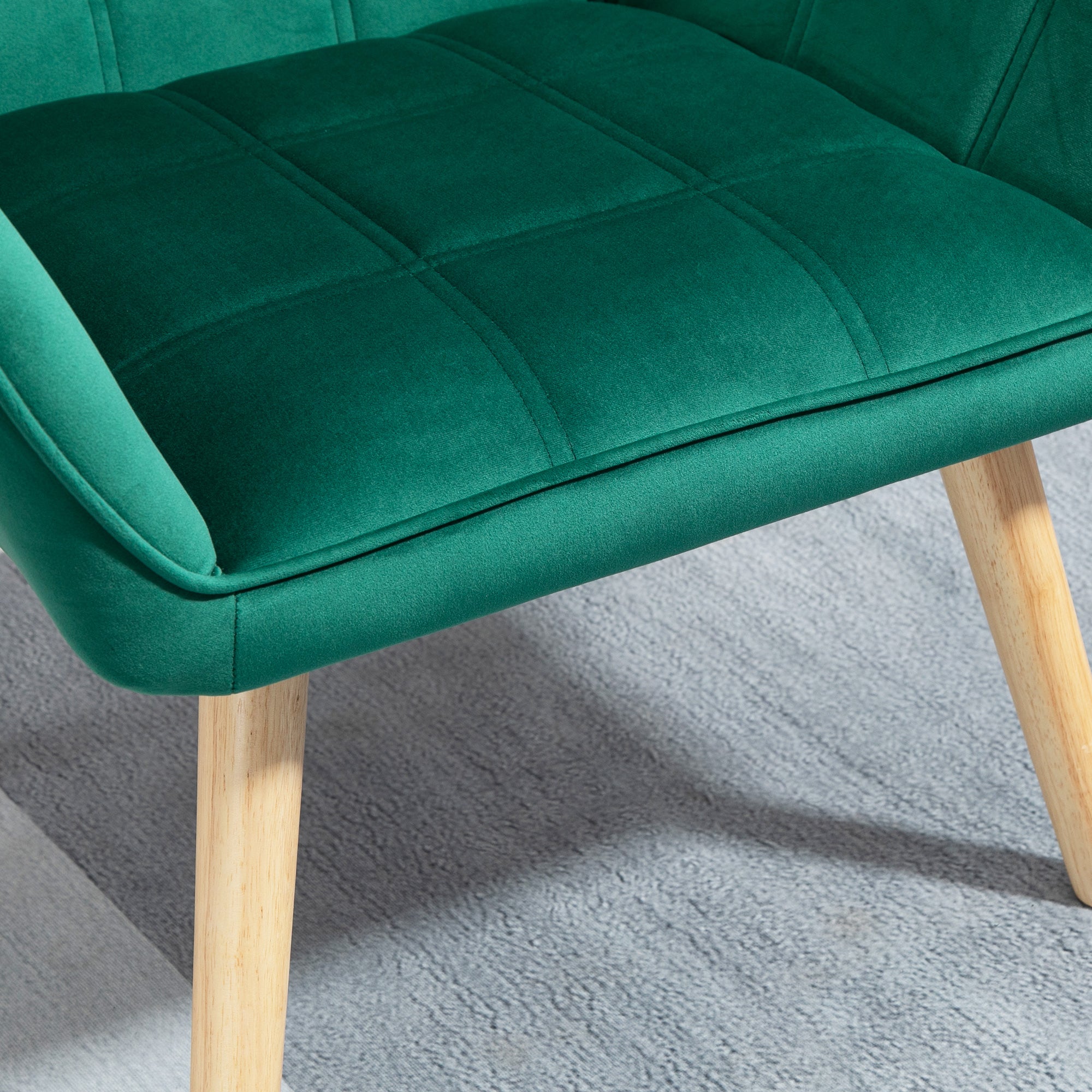 HOMCOM Armchair Accent Chair, Vanity Chair with Wide Arms, Slanted Back, Padding, Metal Frame, Wooden Legs, Home Bedroom Furniture Seating, Set of 2, Green - North Peak Garden Furniture