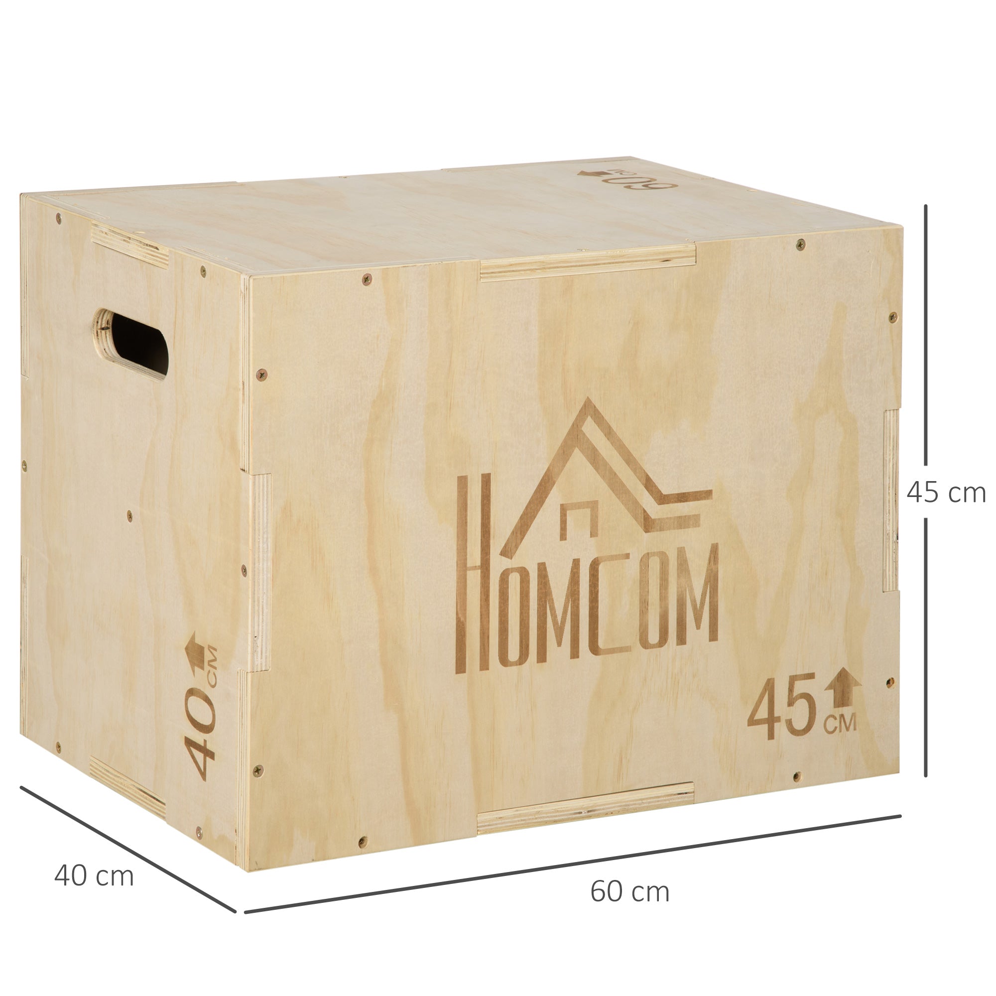 HOMCOM 3-in-1 Wooden Plyo Box, Plyometric Jump Box with Handle Openings for Home Gym, Workout Training, Natural - North Peak Garden Furniture