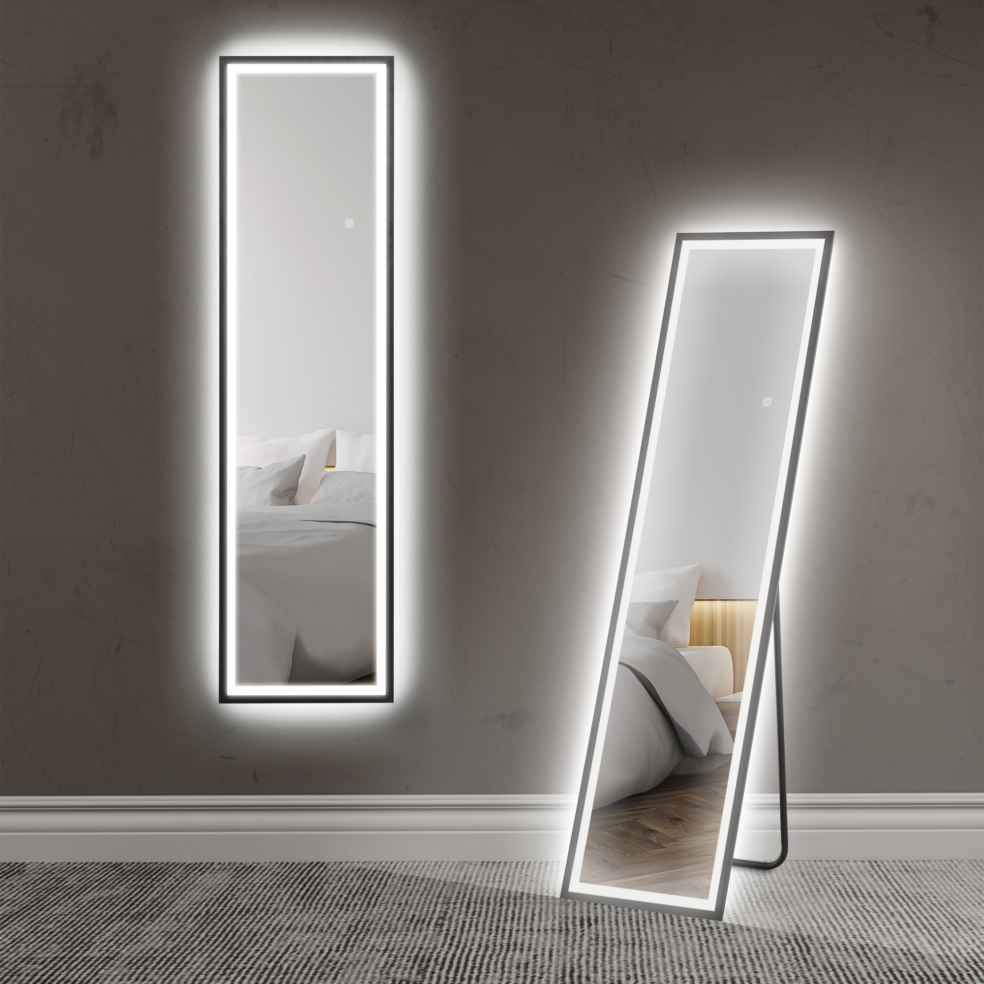 HOMCOM 150 x 40cm Full Length Mirror, with Adjustable Lights - Black - North Peak Garden Furniture