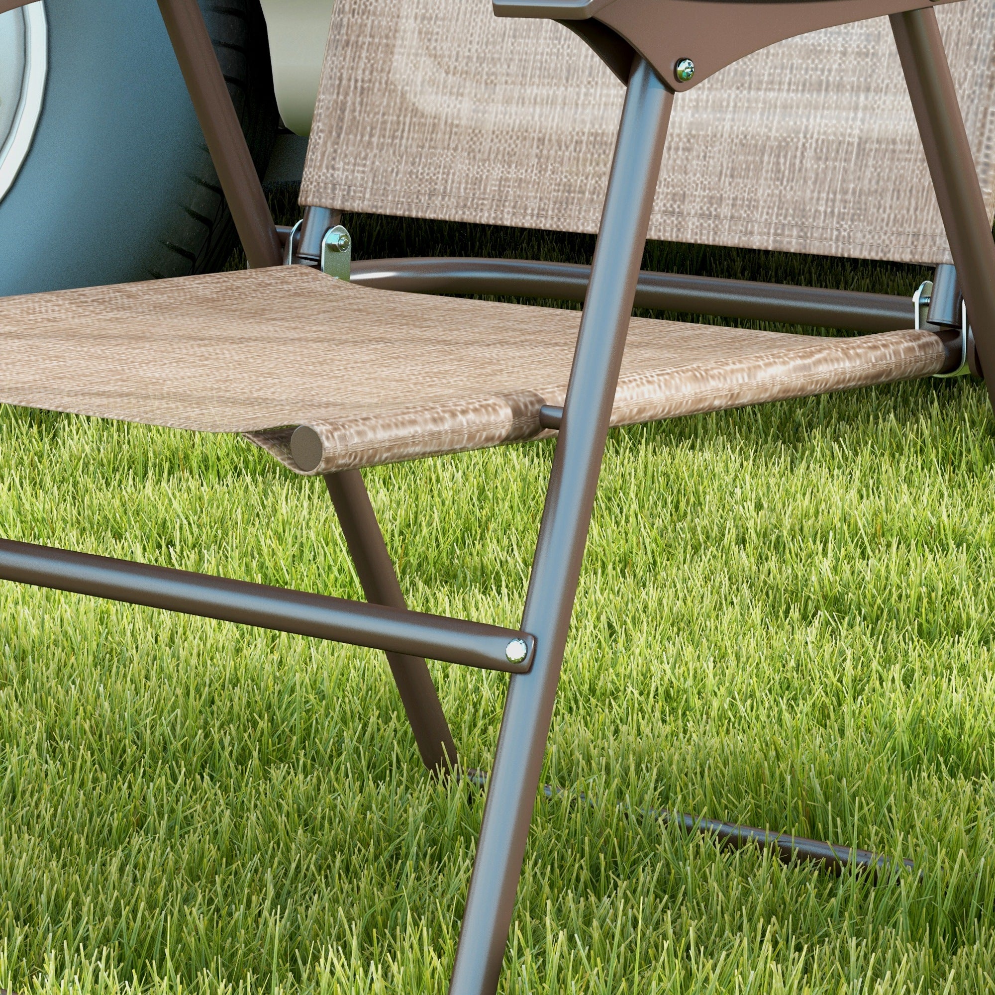 Outsunny Set of Two Folding Garden Chairs, with Fabric Mesh Seats - Mixed Brown - North Peak Garden Furniture