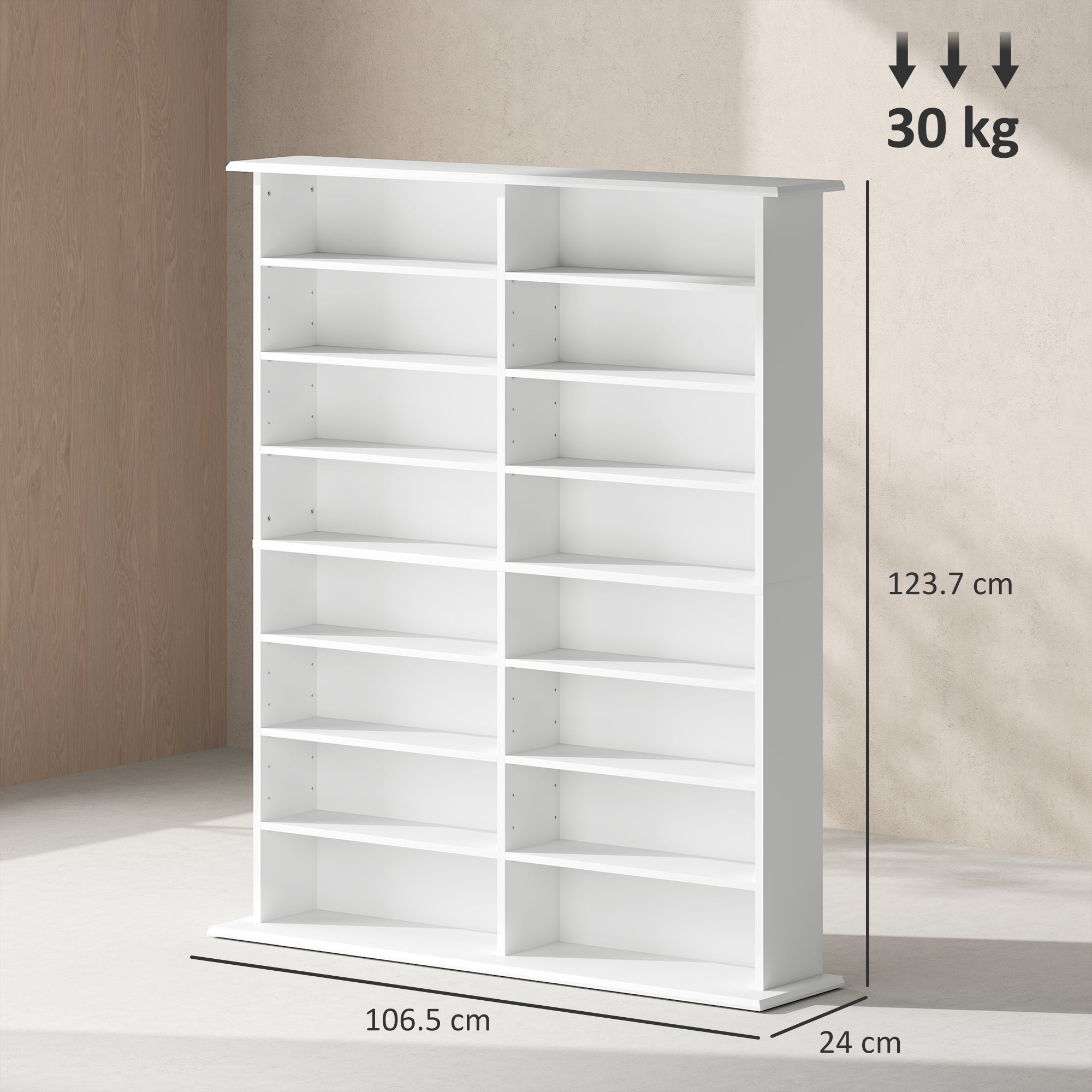 HOMCOM 16-Compartment Media Shelf- White - North Peak Garden Furniture