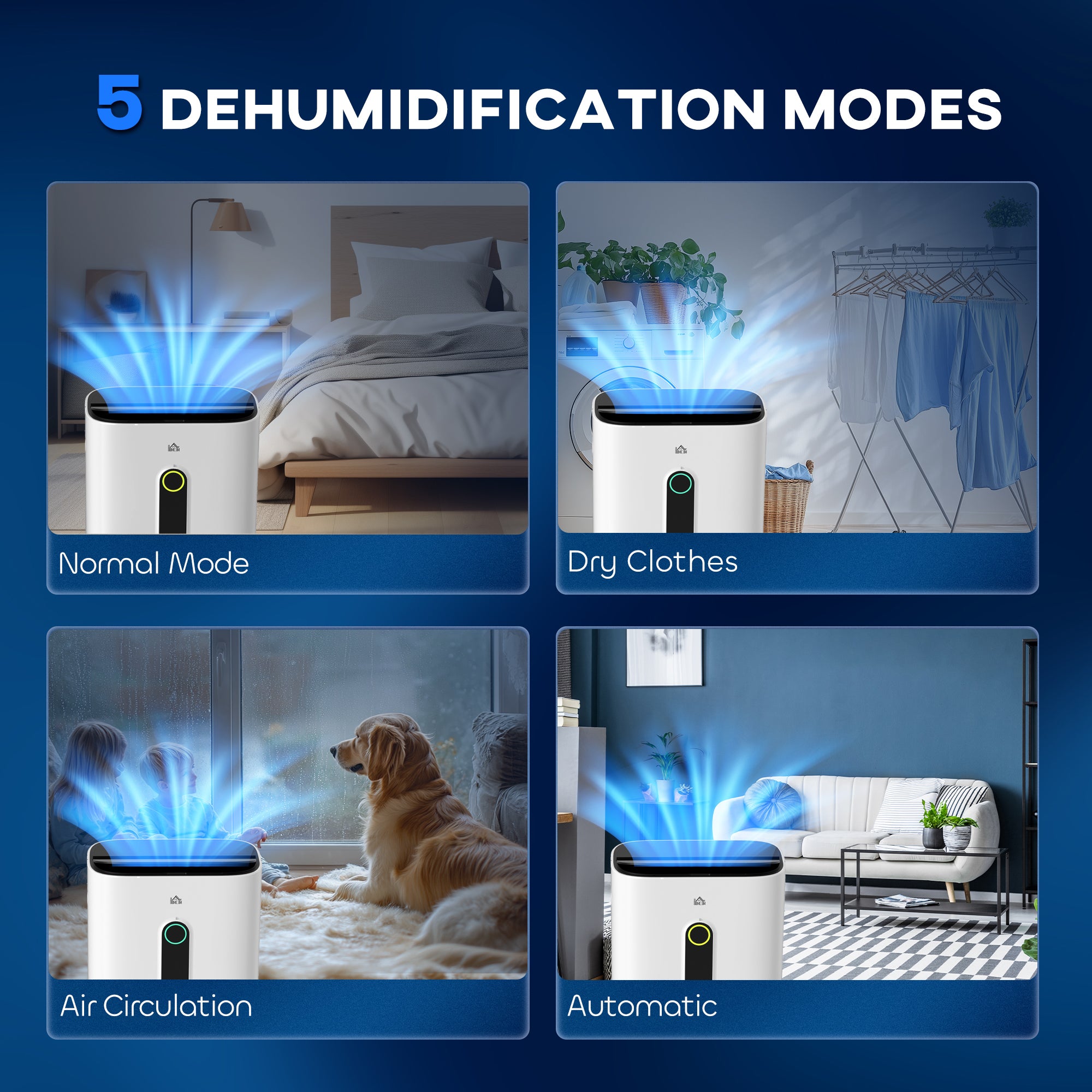HOMCOM 6500mL Portable Dehumidifier with Air Purifier Filter, 24H Timer, 4 Modes, 22L/Day, for Home Laundry Basement - North Peak Garden Furniture
