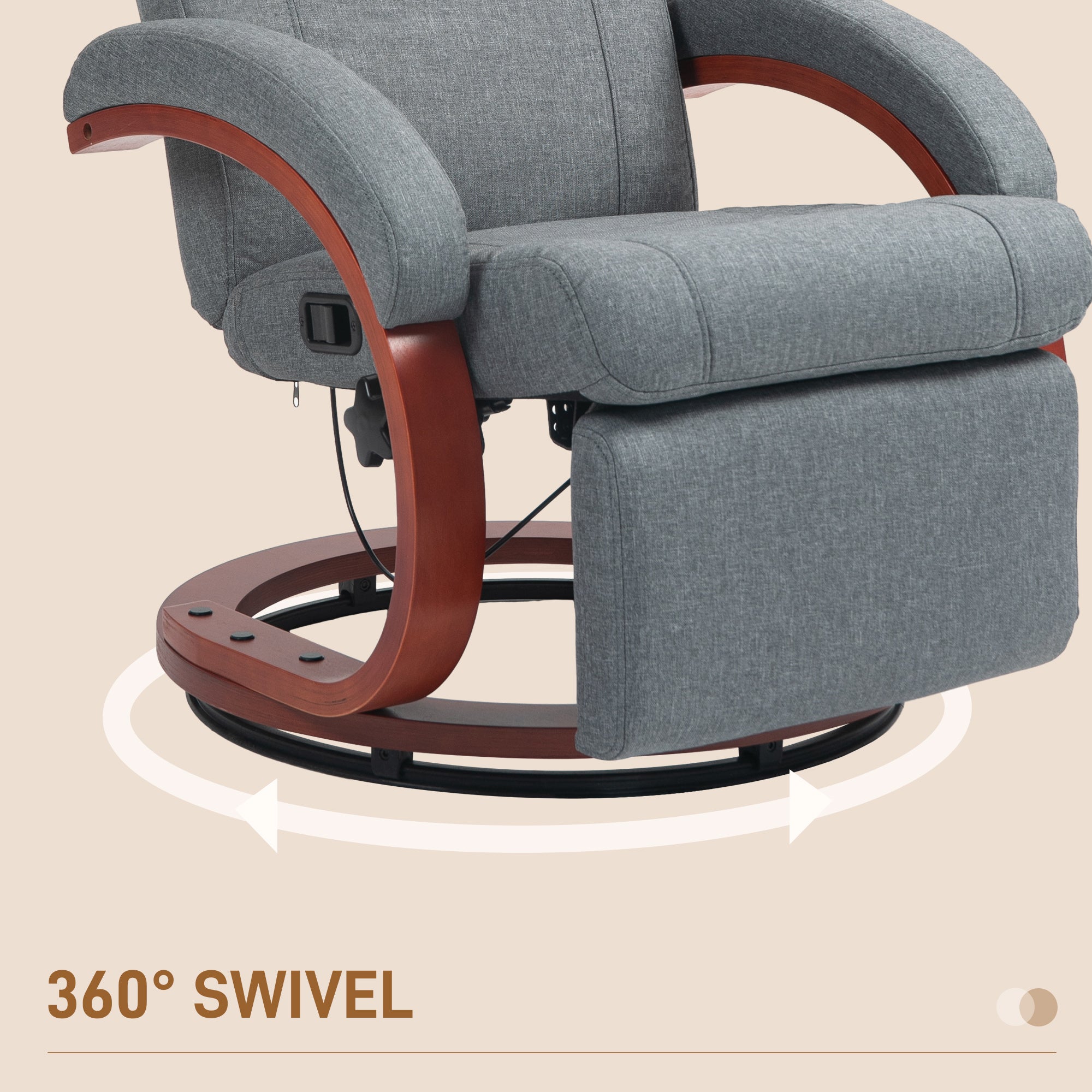 HOMCOM 135° Manual Reclining Swivel Chair, with Footrest - Grey - North Peak Garden Furniture