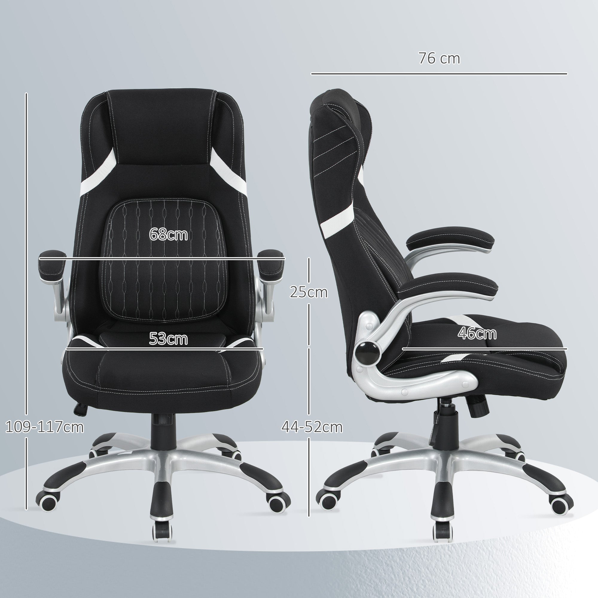 Vinsetto Linen-Look Office Chair, with Adjustable Height and Tension - Black