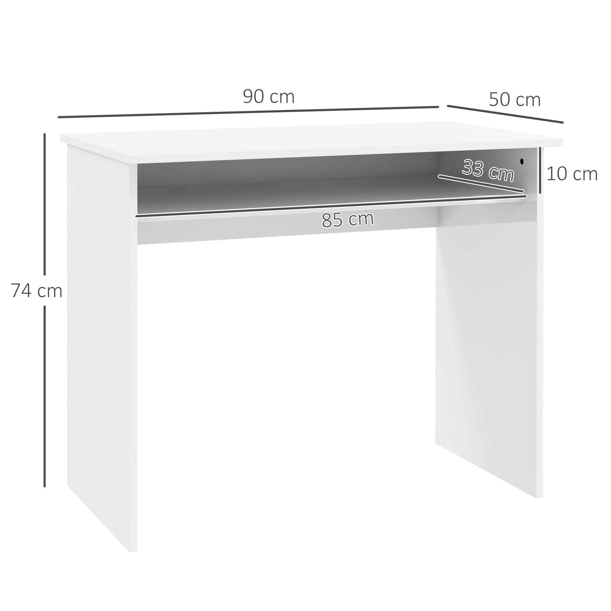 HOMCOM Modern Home Office Desk, 90 x 50cm Computer Table, Small Writing Desk with Storage Shelf, High Gloss, White