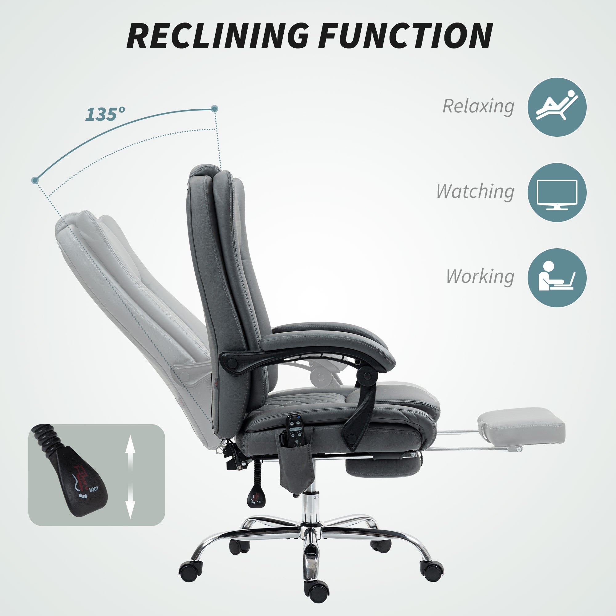 HOMCOM Executive Office Chair with 6-point Massage and Heat - Light Grey - North Peak Garden Furniture