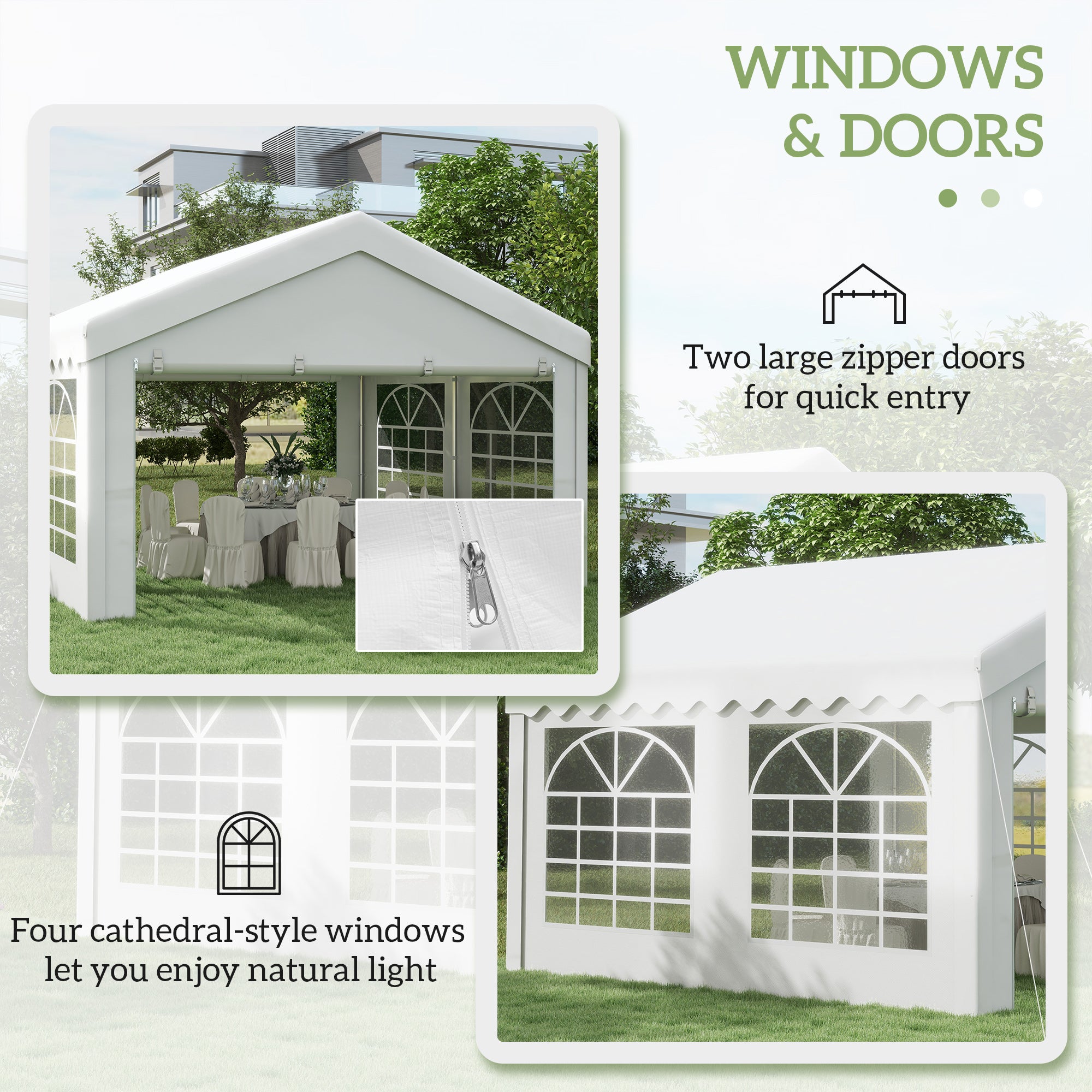 Outsunny 4m x 4 m Garden Gazebo Portable Carport Shelter with Removable Sidewalls & Double Doors, Heavy Duty Party Tent Car Canopy - North Peak Garden Furniture