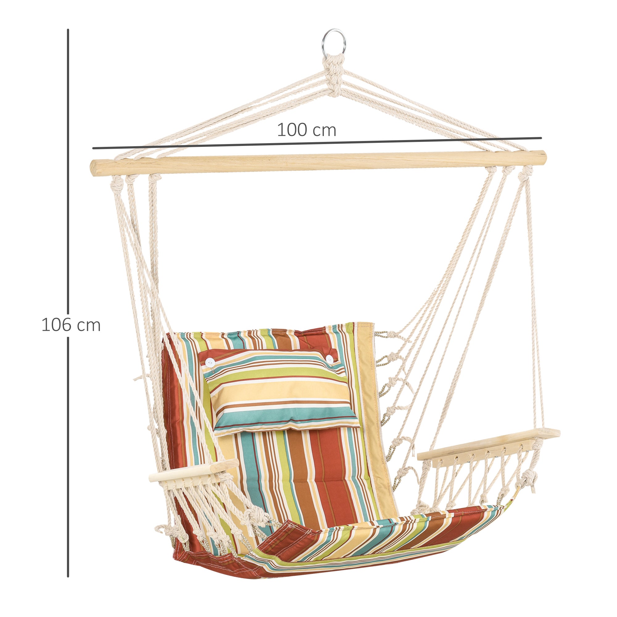 Outsunny Hanging Hammock Chair Swing Chair Thick Rope Frame Safe Wide Seat Indoor Outdoor Home, Patio, Yard, Garde Spot Stylish Multi-Color Stripe - North Peak Garden Furniture