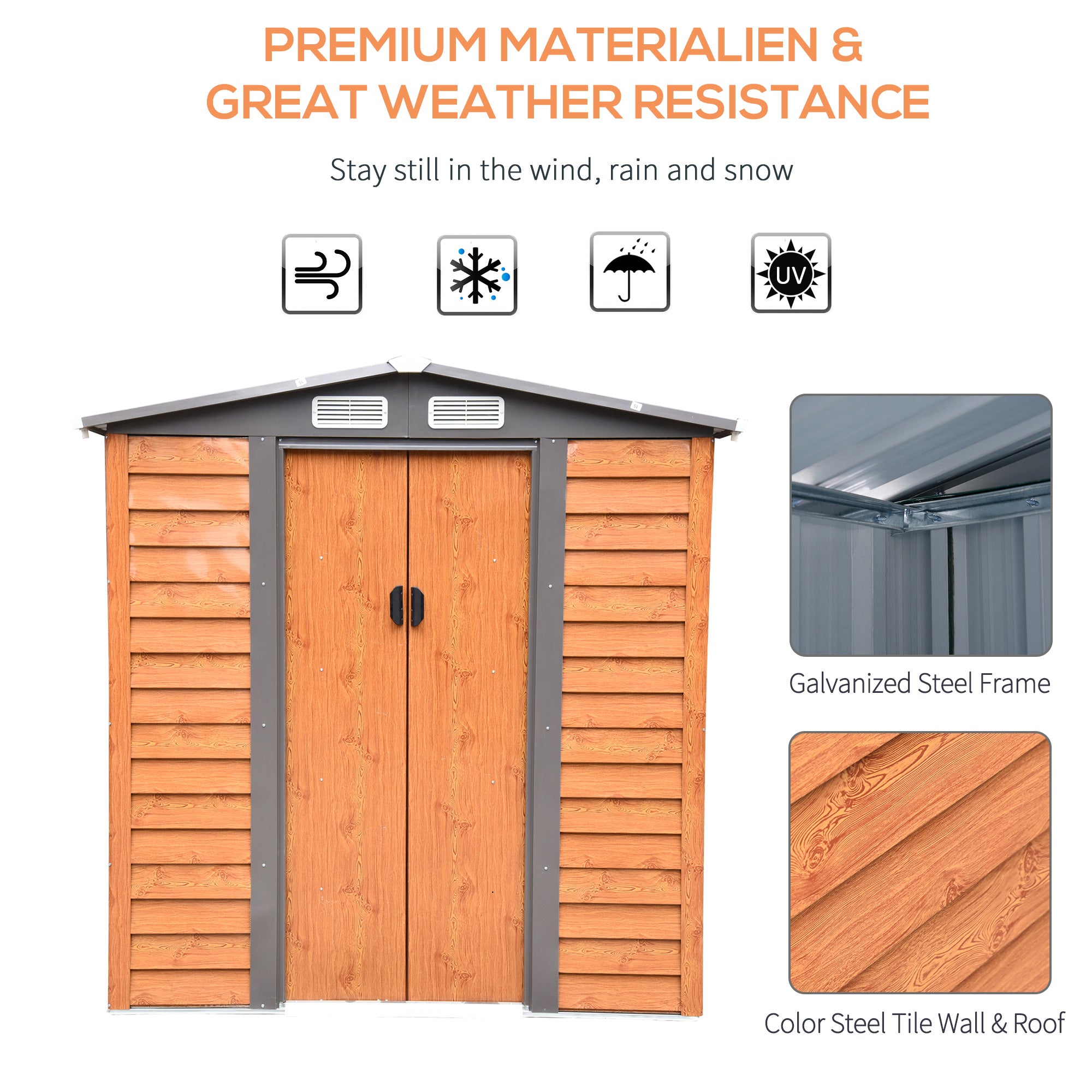 Outsunny 6.5 x 5ft Garden Shed, Metal Storage Tool House Gardening Tool Storage with Shutter Vents, Brown - North Peak Garden Furniture