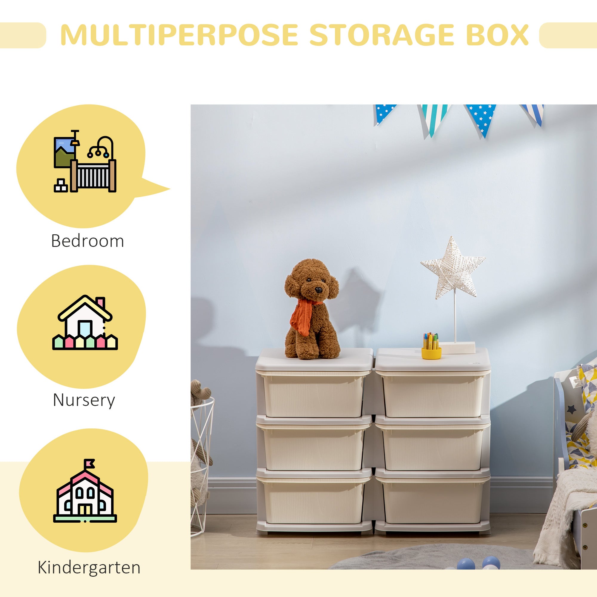 HOMCOM Kids Storage Unit, with Six Drawers - Cream - North Peak Garden Furniture
