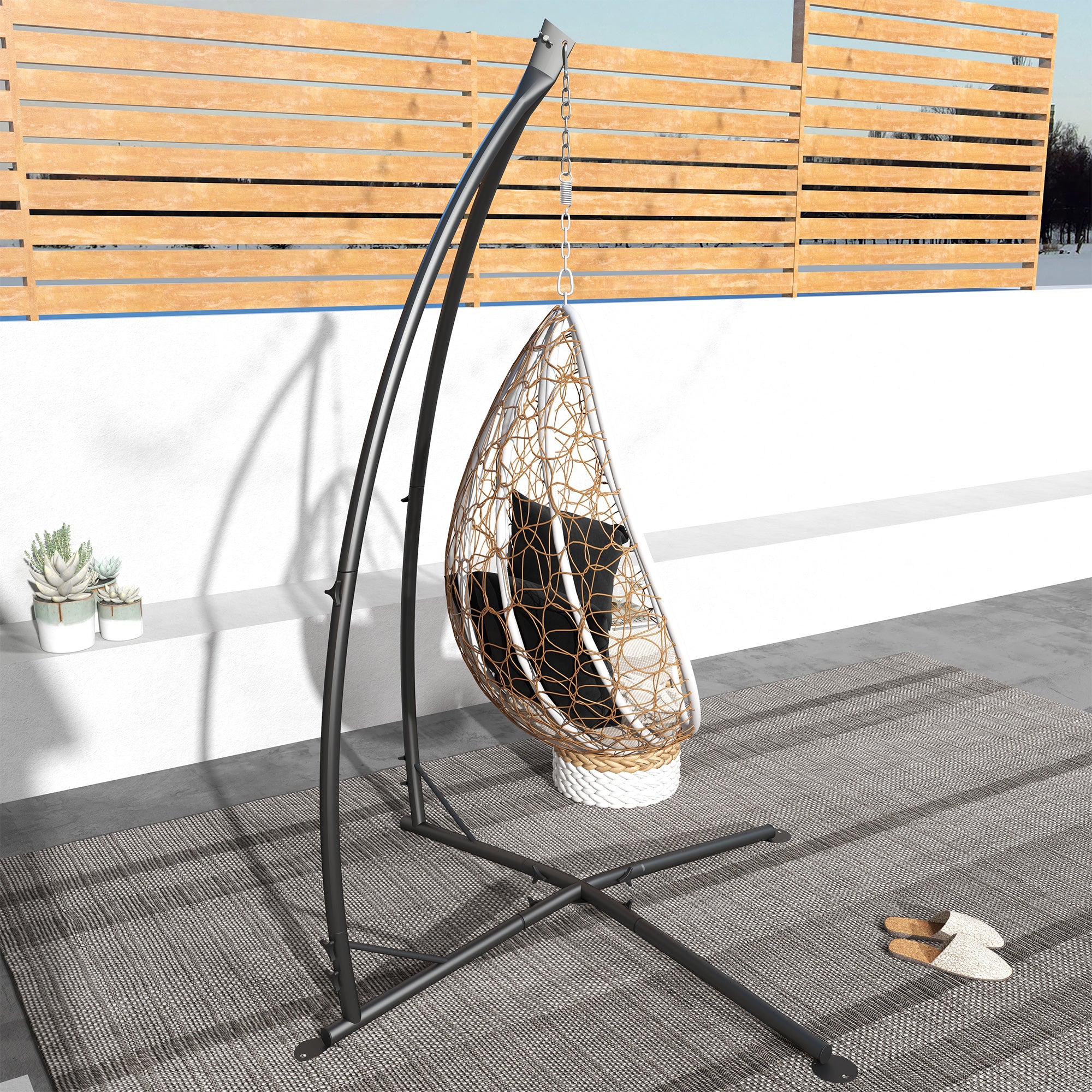 Outsunny Hammock Chair Stand, Hanging Heavy Duty Metal Frame Hammock Stand with Chain, for Hanging Hammock Air Porch Swing Chair, Egg Cahir, Indoor & Outdoor Use, Black - North Peak Garden Furniture