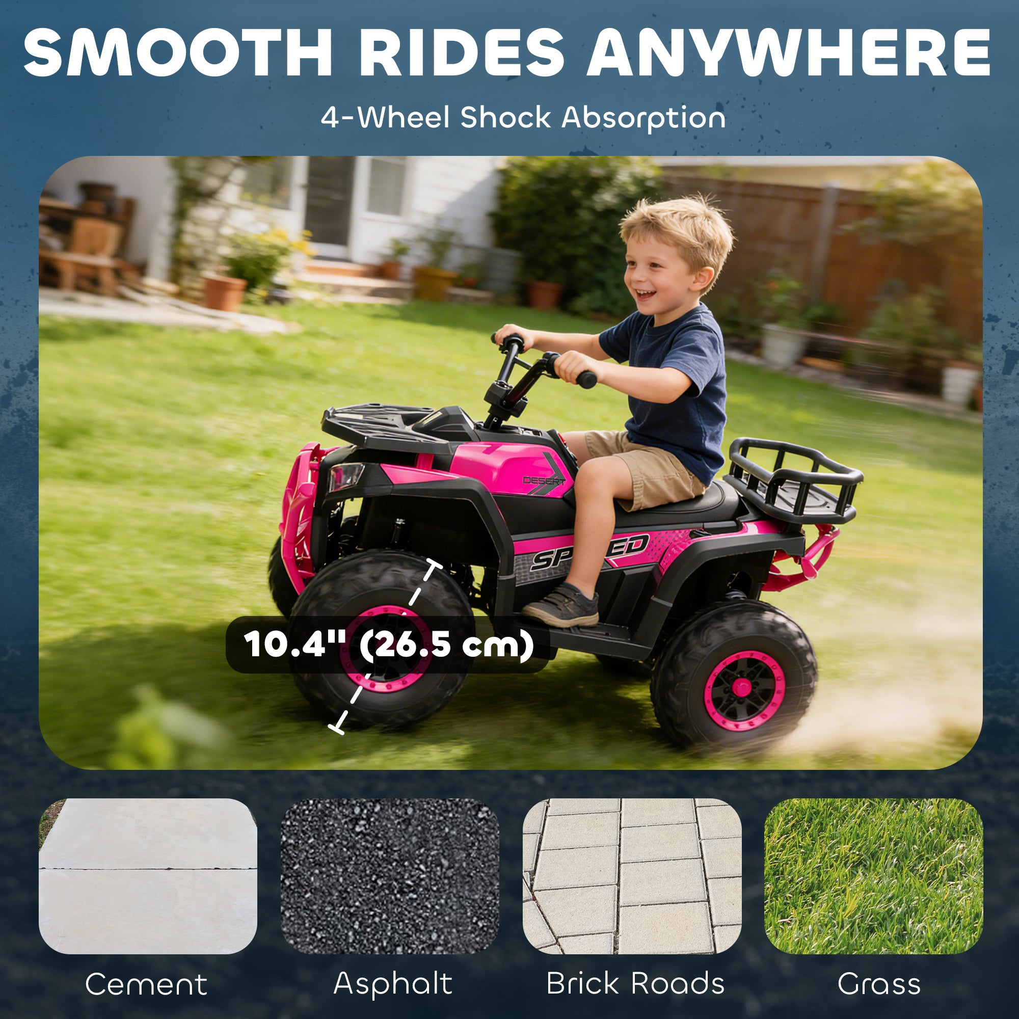 AIYAPLAY 12V Kids Electric Ride on ATV, Battery Powered Quad Bike w/ Spring Suspension, Forward Backward, Storage Basket - Pink