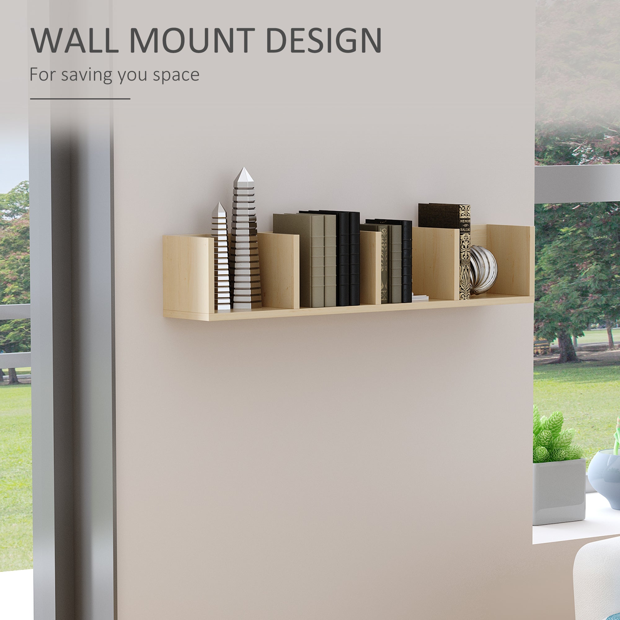 HOMCOM Wall Mount 84 CD / 56 DVD/Blu-ray/ Media Storage Rack 4 Cubes Wooden Shelf Organizer Unit Bookcase Display (Natural Wood Colour) - North Peak Garden Furniture