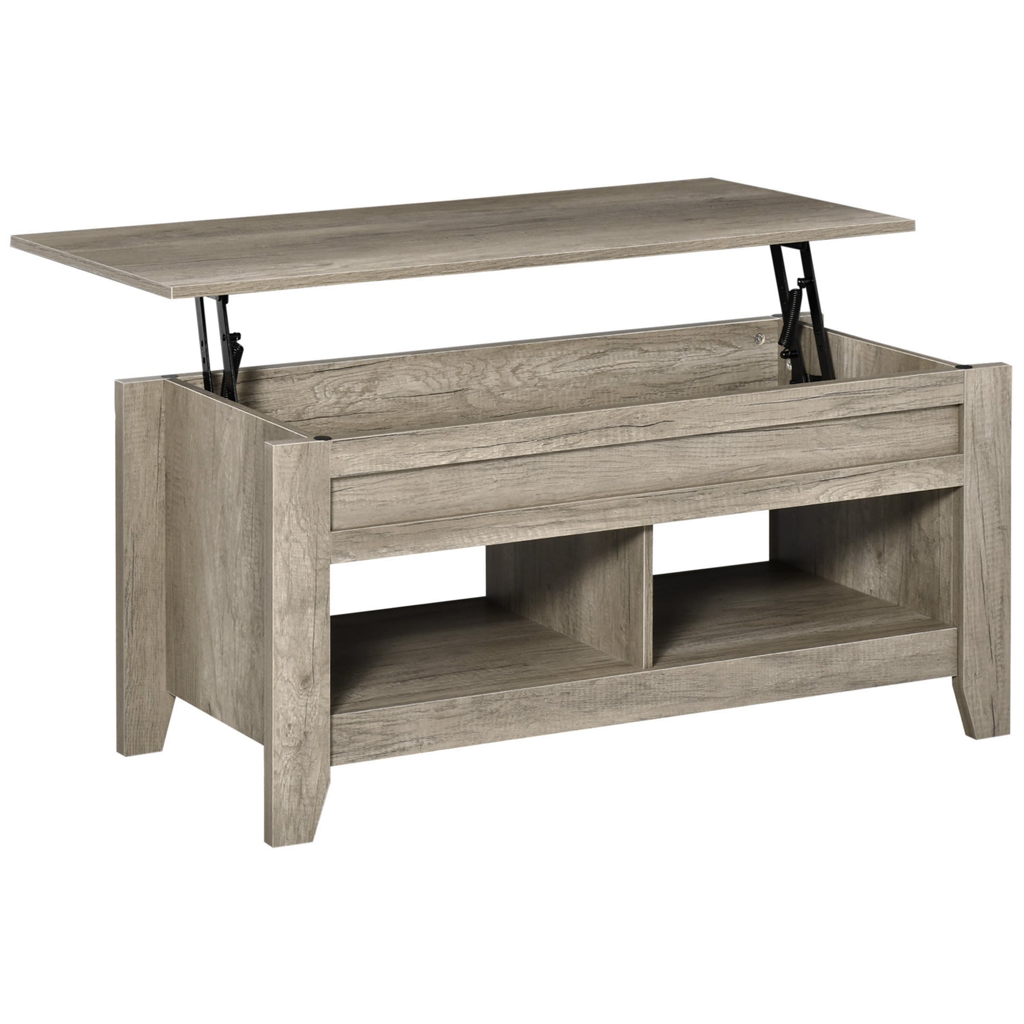 HOMCOM Lift Top Coffee Table w/ Hidden Storage Compartment Open Shelves Lift Tabletop Pop Up Centre Table for Living Room Oak Effect - North Peak Garden Furniture