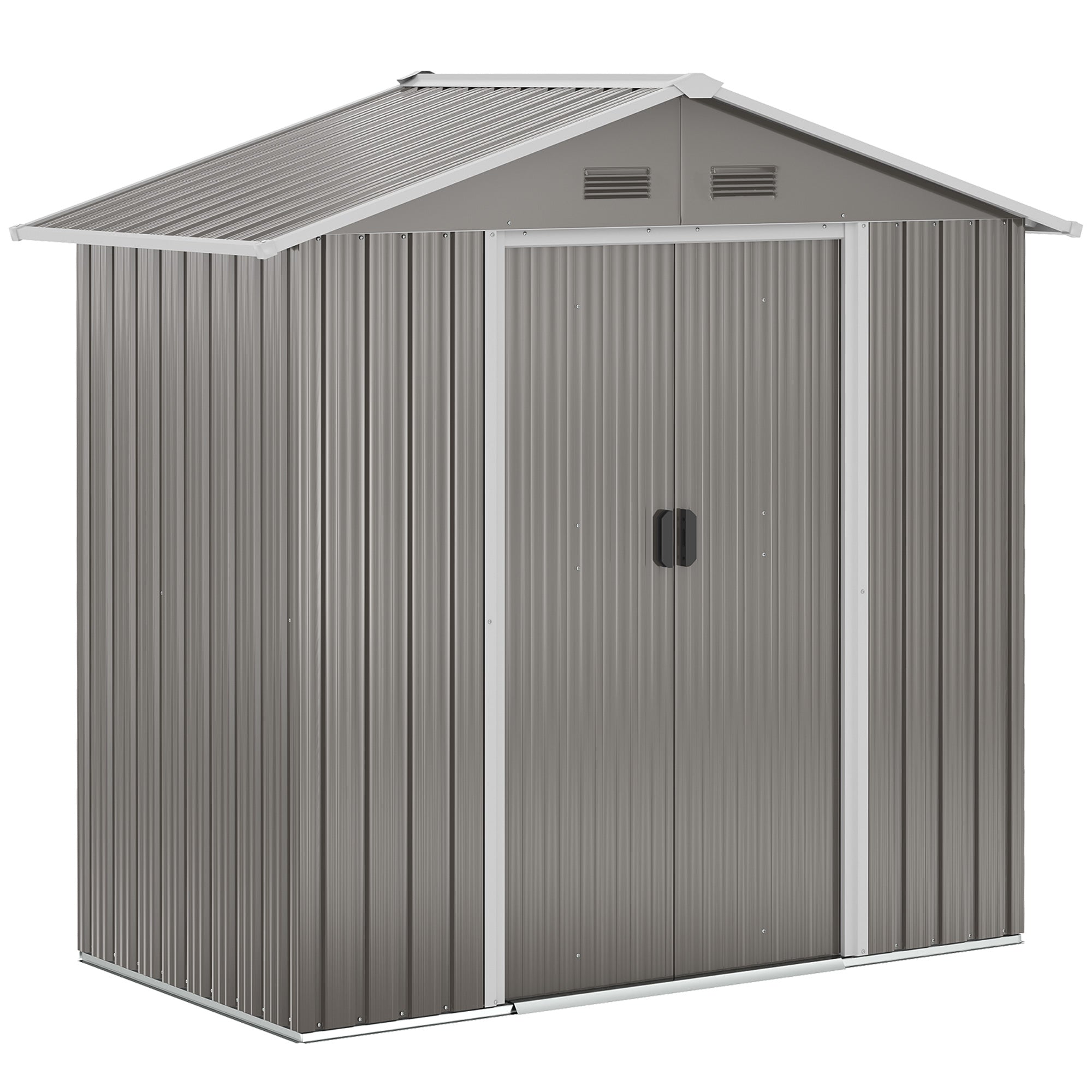 Outsunny 6.5ft x 3.5ft Metal Garden Storage Shed for Outdoor Tool Storage with Double Sliding Doors and 4 Vents, Grey - North Peak Garden Furniture