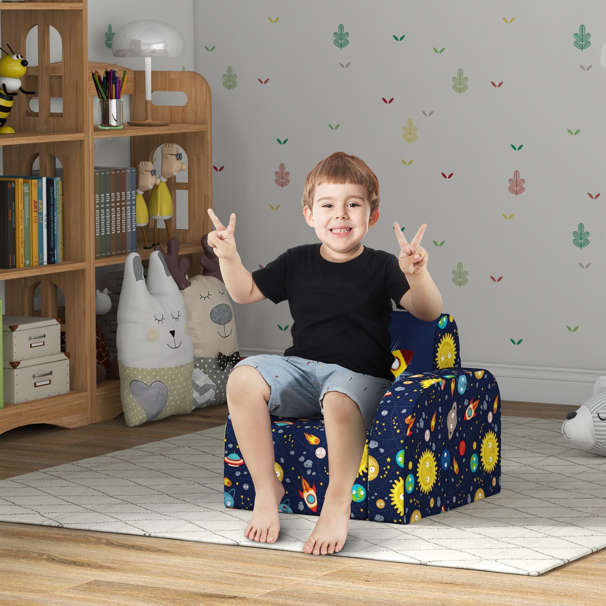 AIYAPLAY Foldable Toddler Chair Soft Snuggle Sponge Filled for Bedroom Playroom, Aged 18 Months to 3 Years - Dark Blue - North Peak Garden Furniture