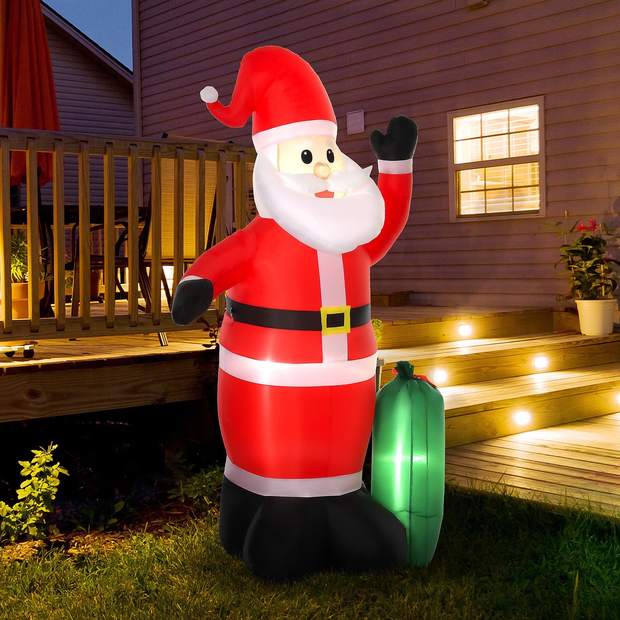 HOMCOM 7.5ft Inflatable Christmas Santa Claus with LED Air Blown Xmas Décor Holiday Outdoor Yard Decoration - North Peak Garden Furniture