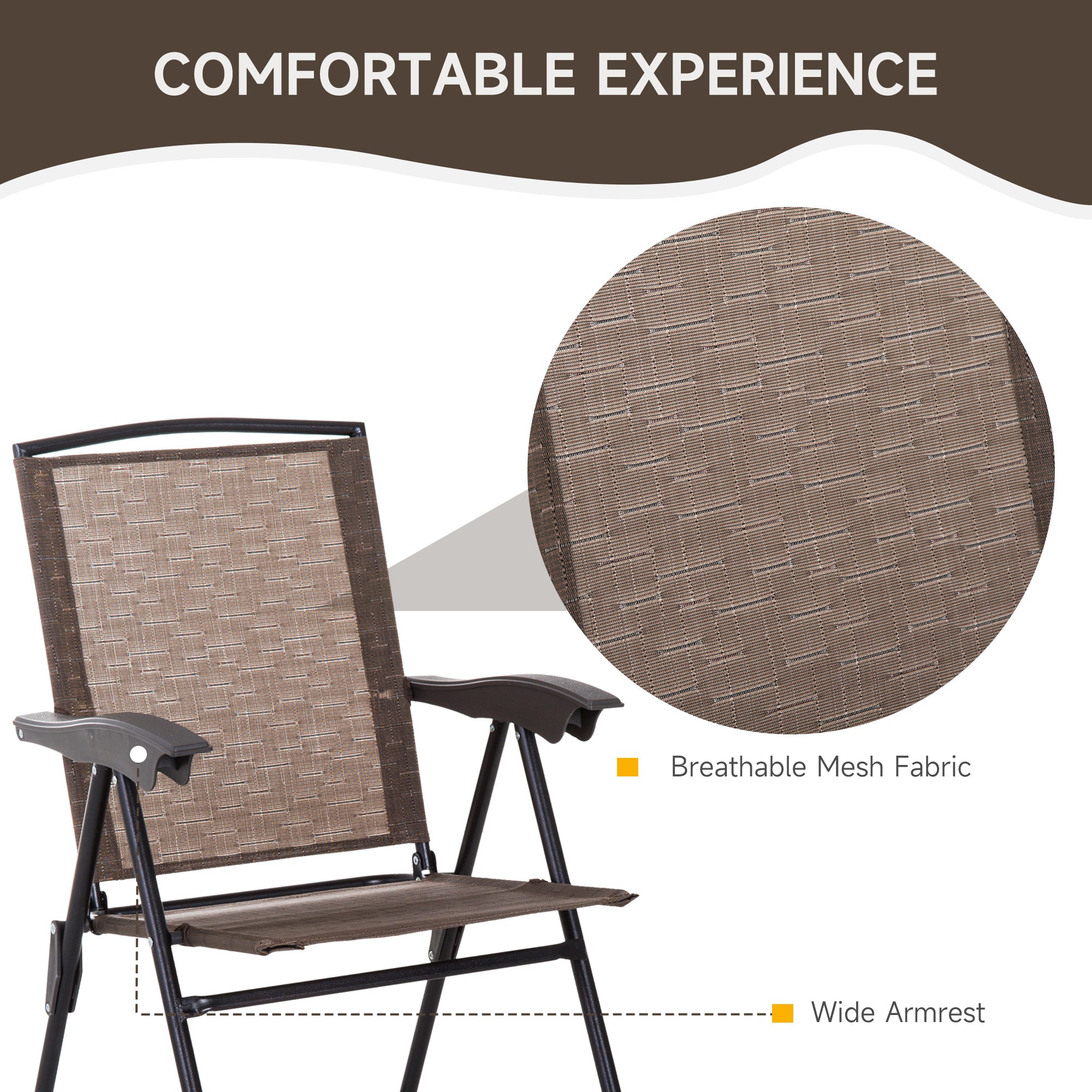 Outsunny 3 Piece Outdoor Bistro Set, Patio Conversation Furniture Set with 2 Folding Backrest Adjustable Armchairs and Glass Top Coffee Table, Brown - North Peak Garden Furniture