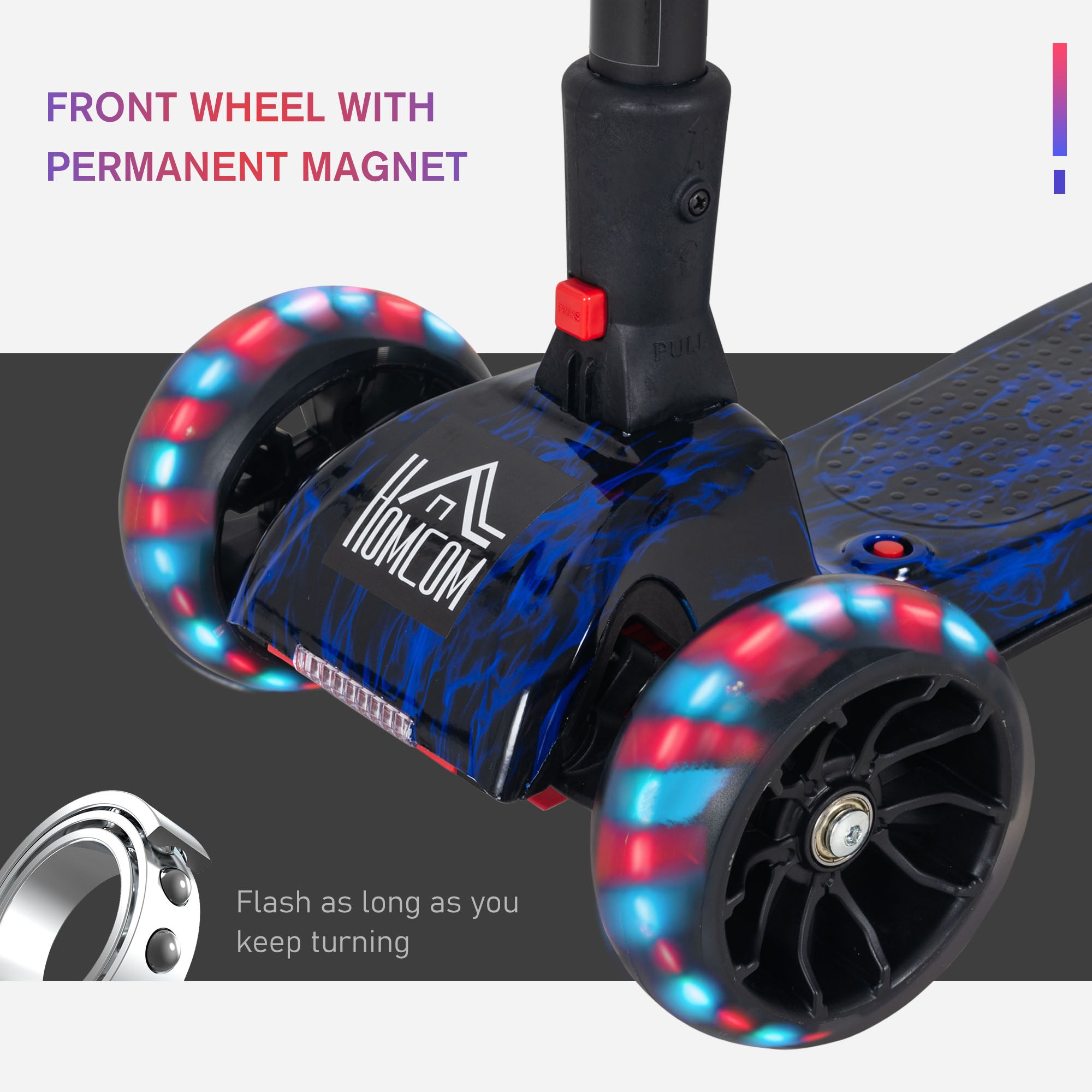 HOMCOM Scooter for Kids Toddler 3 Wheel Adjustable Height w/ Flashing Wheels Music Water Spray Foldable Kick Scooter for Boys and Girls 3 - 6 Yrs Blue - North Peak Garden Furniture