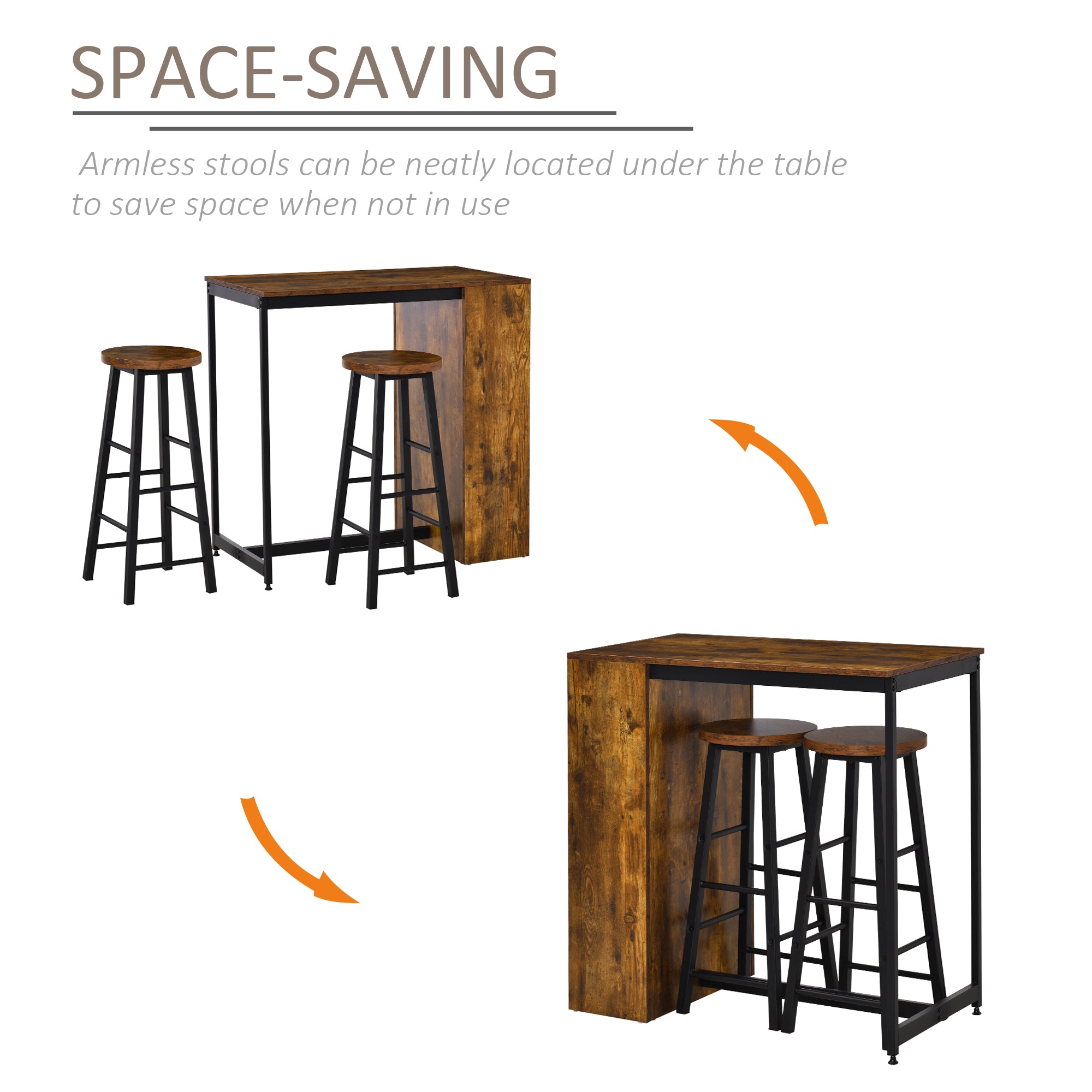 HOMCOM Industrial Bar Table Set for 2, 3 Pieces Pub Table and Bar Stools with Storage Shelf for Kitchen - North Peak Garden Furniture