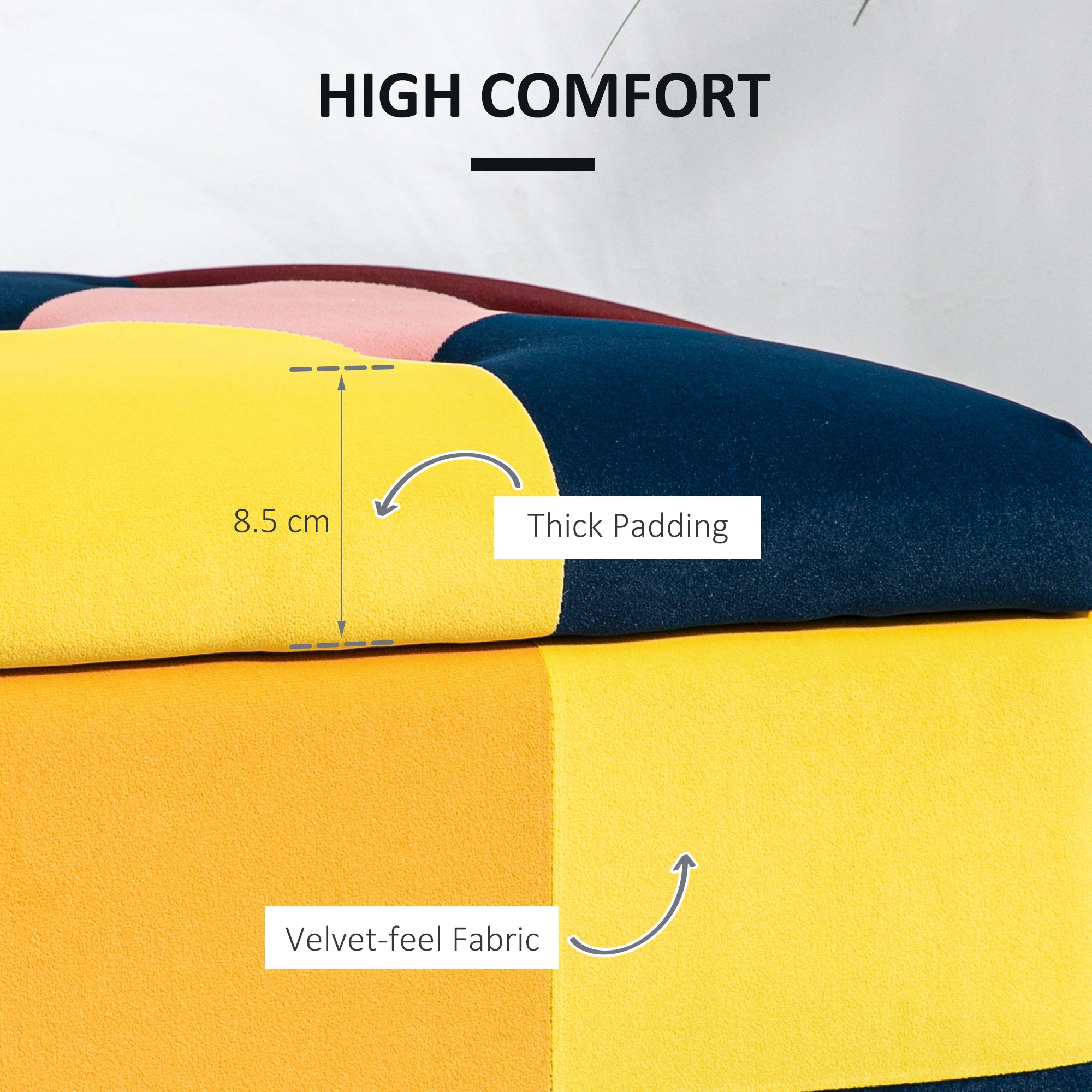 HOMCOM 114 x 47 x 47cm Velvet Storage Ottoman, Button-tufted Footstool Box, Toy Chest with Lid for Living Room, Bedroom, Multicoloured - North Peak Garden Furniture