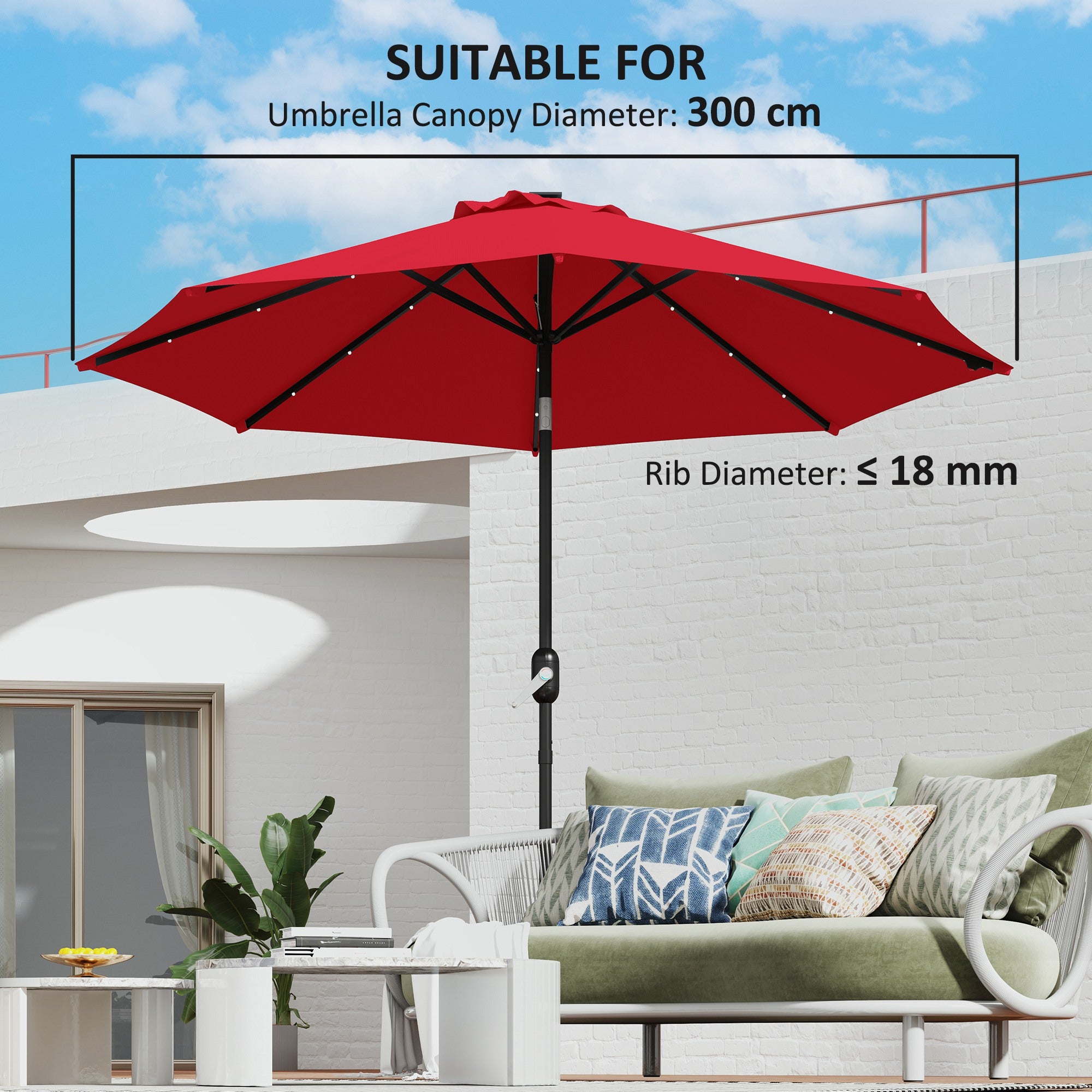 Outsunny 3 m Replacement Parasol Canopy with Top Vent, UPF 50+ Garden Parasol Replacement Canopy, 8 Rib Parasol Cover Replacement Fits Various Frames, Red - North Peak Garden Furniture