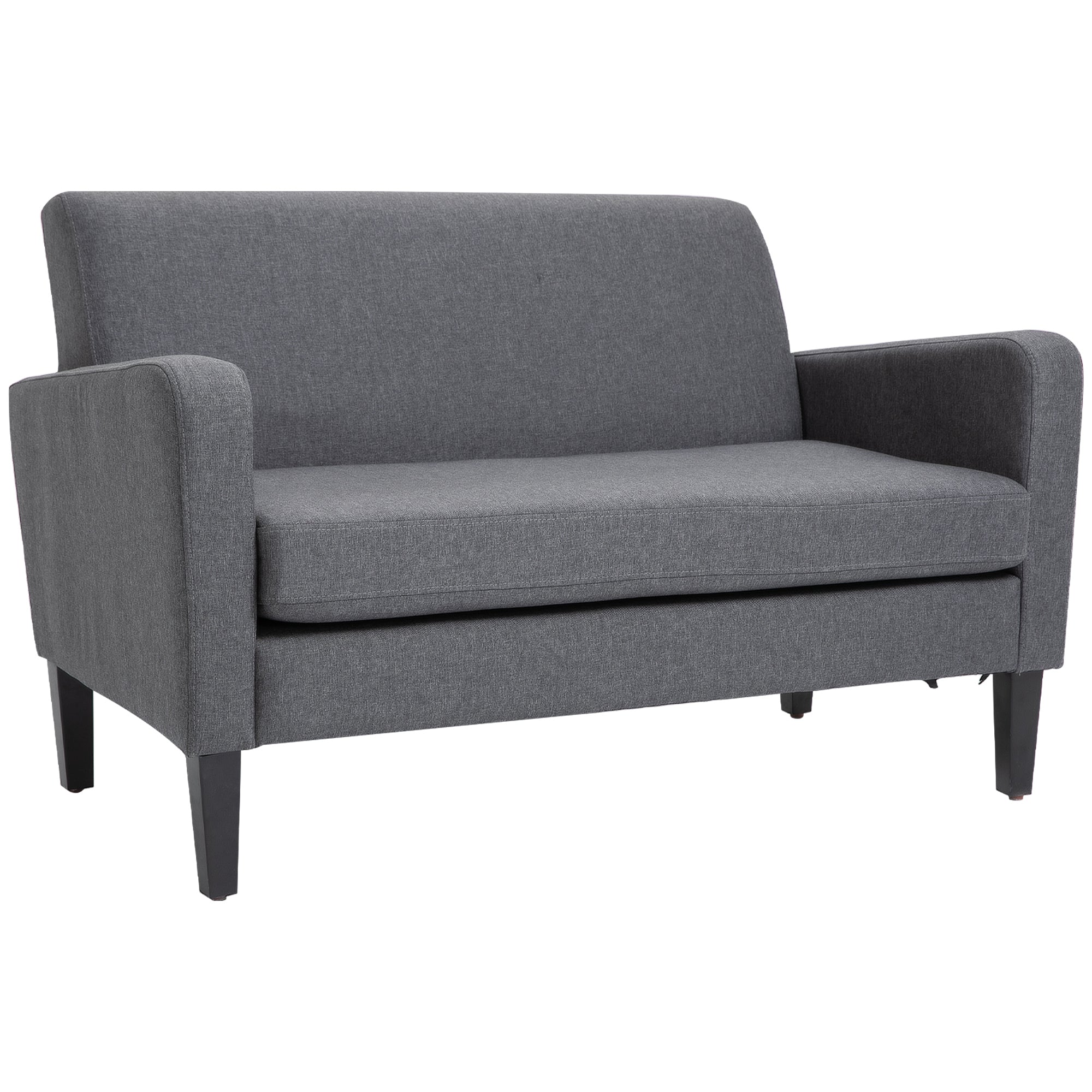 HOMCOM Linen Modern-Curved 2-Seat Sofa Loveseat w/ Thick Cushion Wood Legs Foot Pads Single Compact Home Furniture Grey - North Peak Garden Furniture