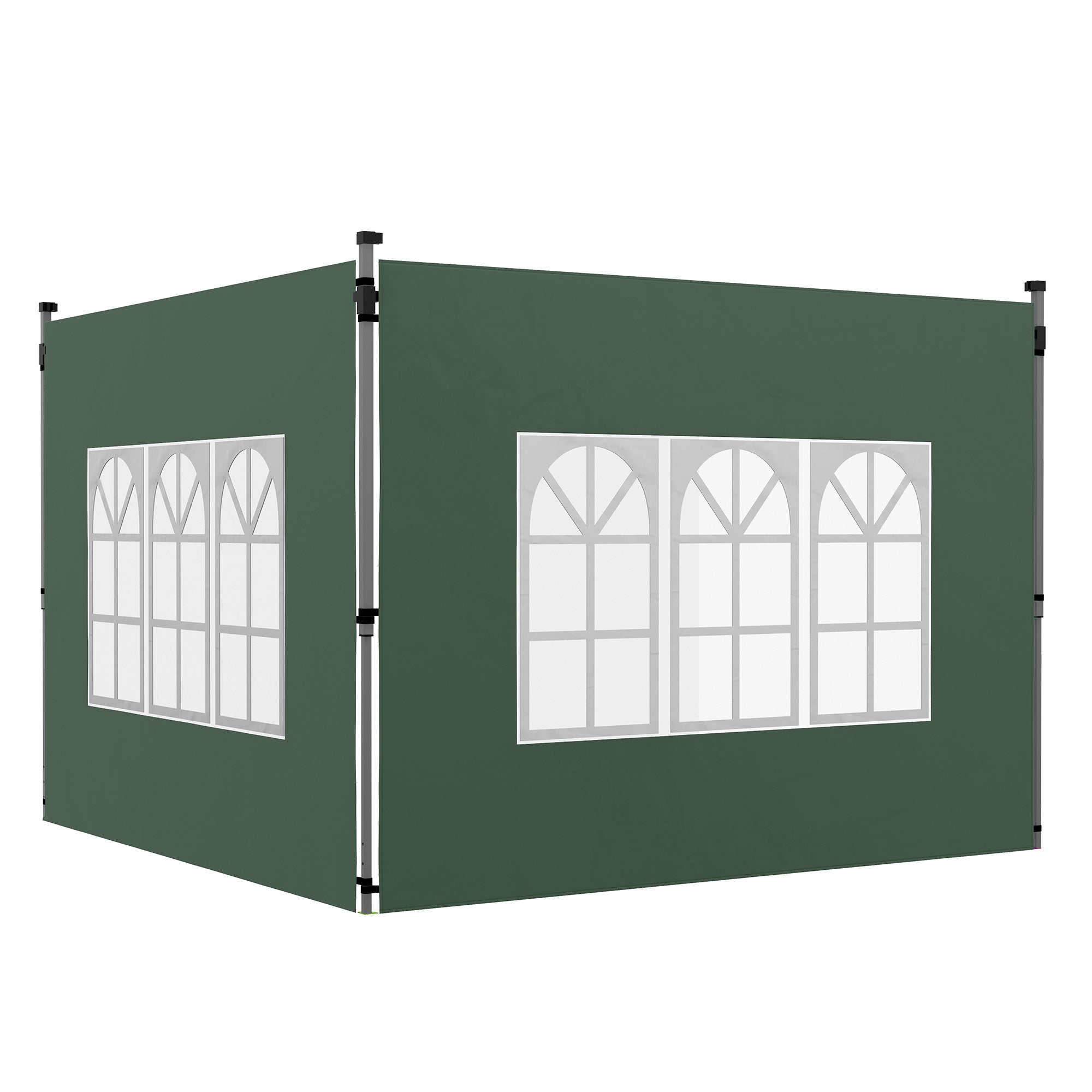 Outsunny Gazebo Side Panels, Sides Replacement with Window for 3x3(m) or 3x4m Pop Up Gazebo, 2 Pack, Green - North Peak Garden Furniture