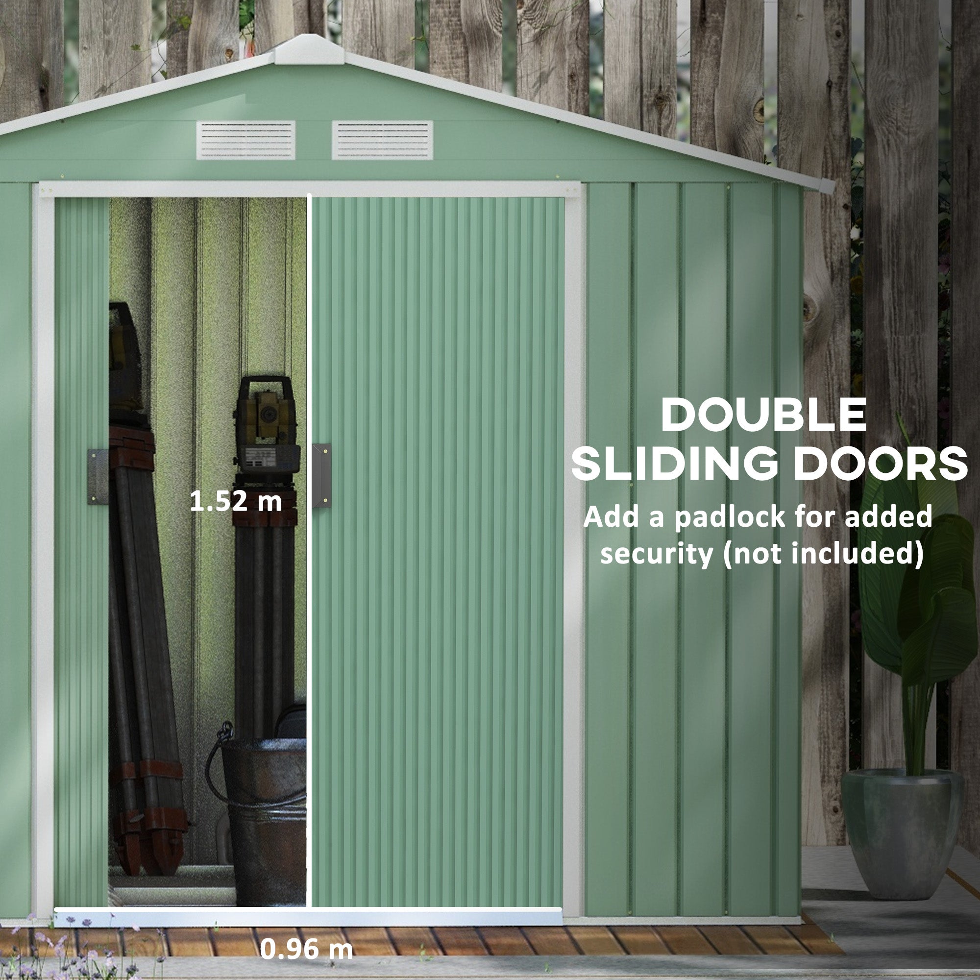 Outsunny 7 x 4ft Metal Garden Shed, Outdoor Storage Tool House with Ventilation Slots, Foundation Kit and Lockable Double Doors, Light Green - North Peak Garden Furniture
