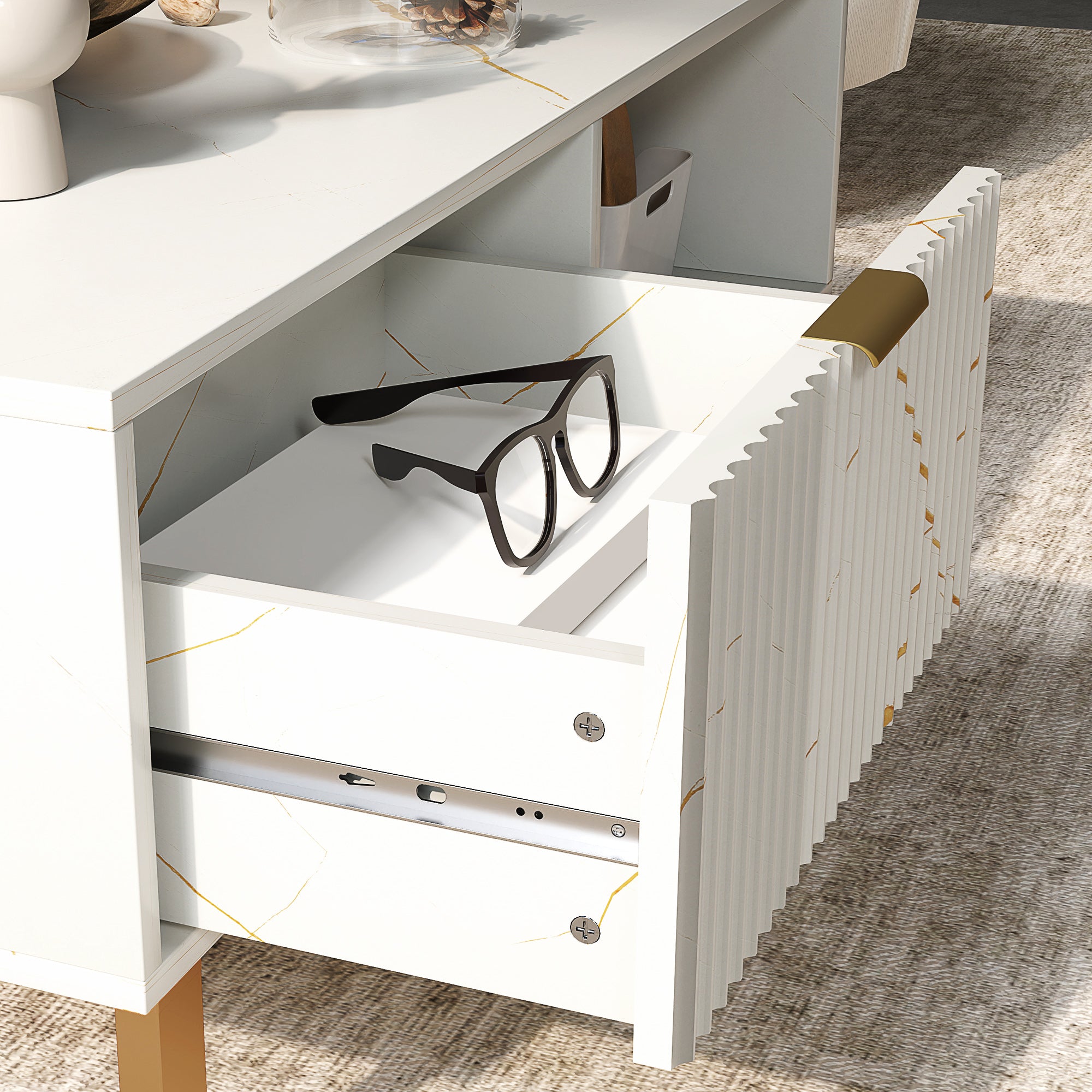 HOMCOM Elegant Marble Effect Storage Coffee Table - White - North Peak Garden Furniture
