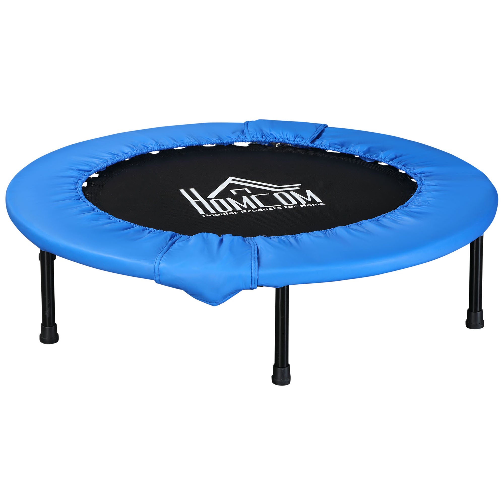 HOMCOM Φ96cm Mini Fitness Trampoline Home Gym Yoga Exercise Rebounder Indoor Outdoor Jumper w/ Safety Pad, Support Up to 100 KG, Blue and Black