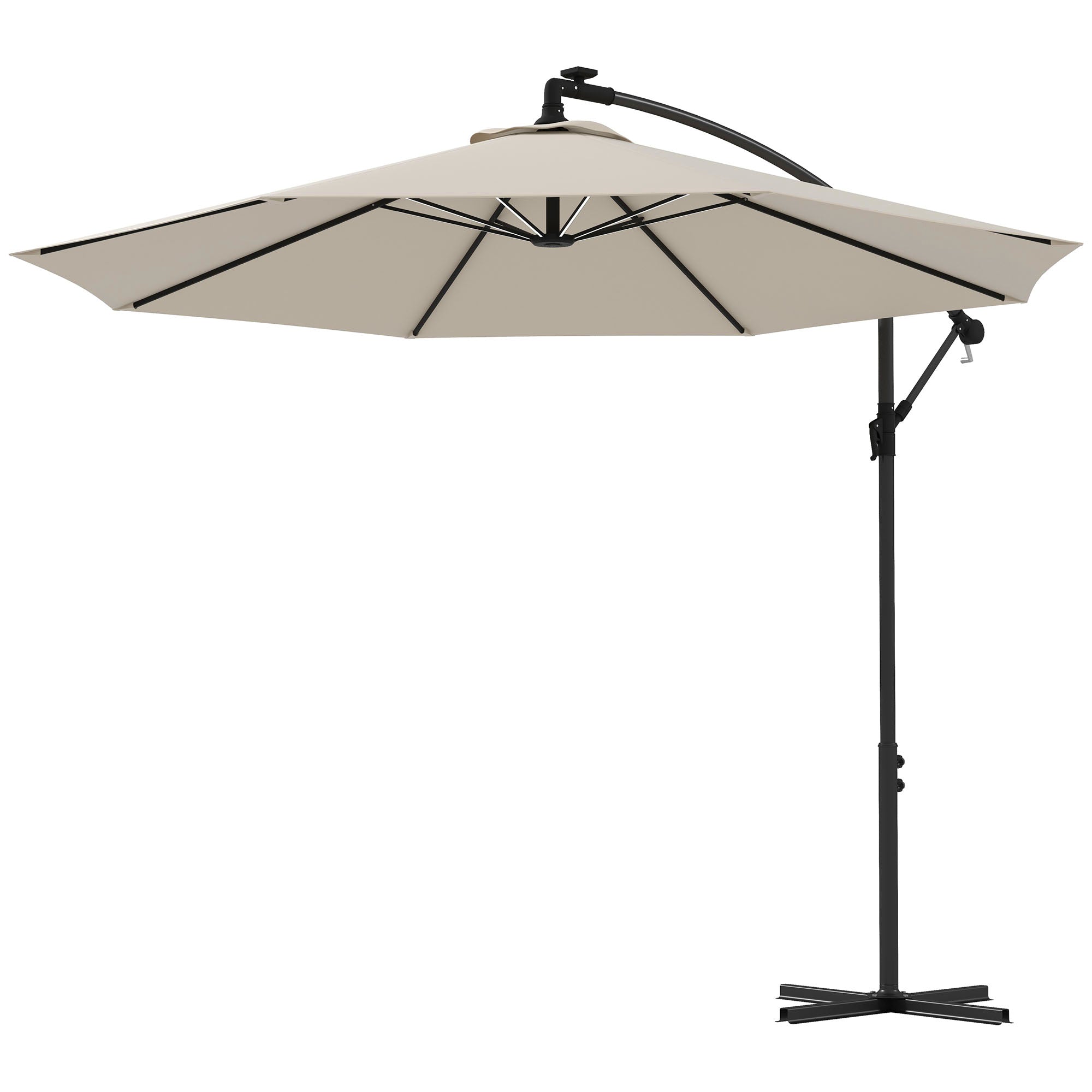 Outsunny 3m Solar LED Light Offset Cantilever Parasol - Beige