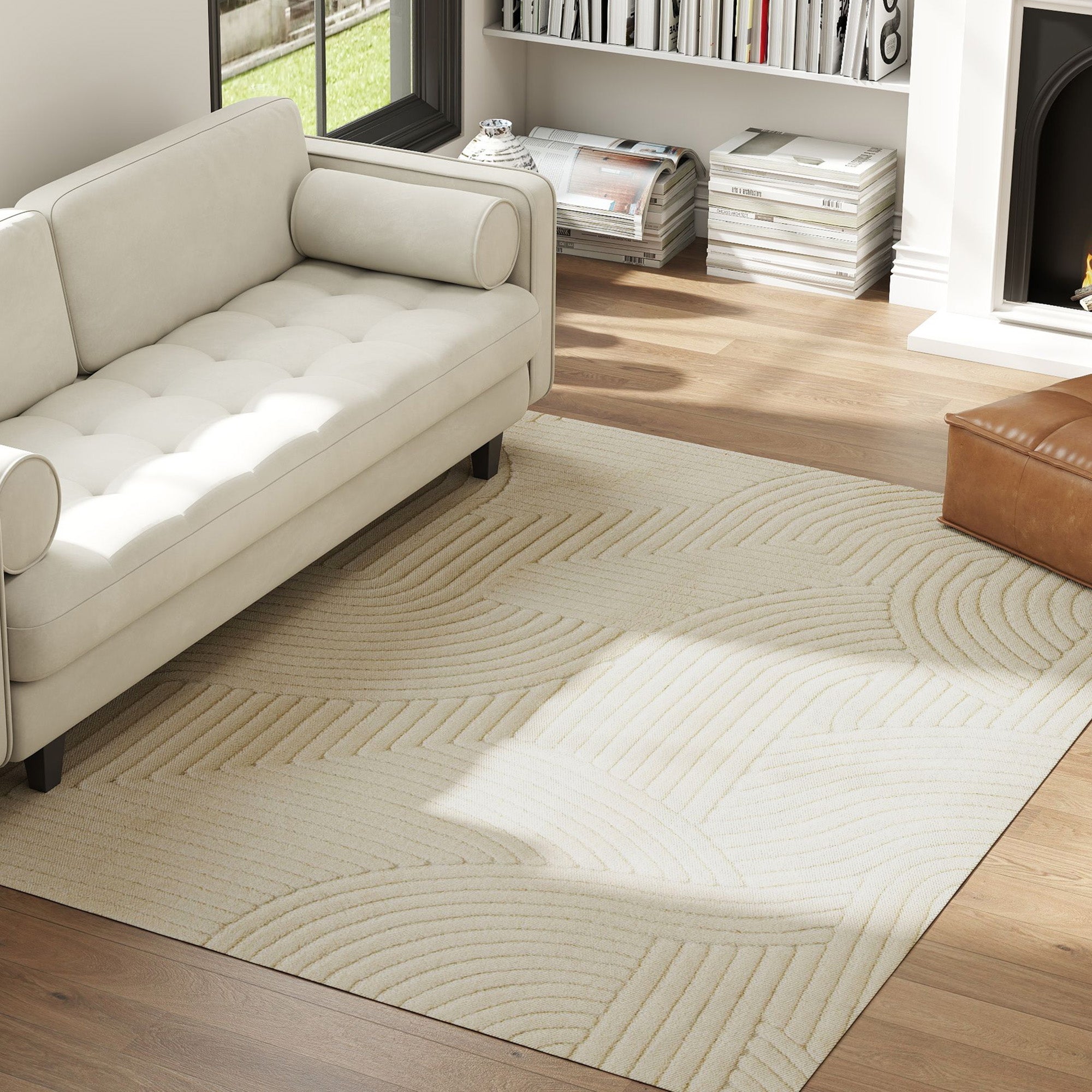 HOMCOM Modern Geometric Rug, Thick & Plush, Non-Slip, 230 x 160 cm – Cream, Living Room/Bedroom/Office