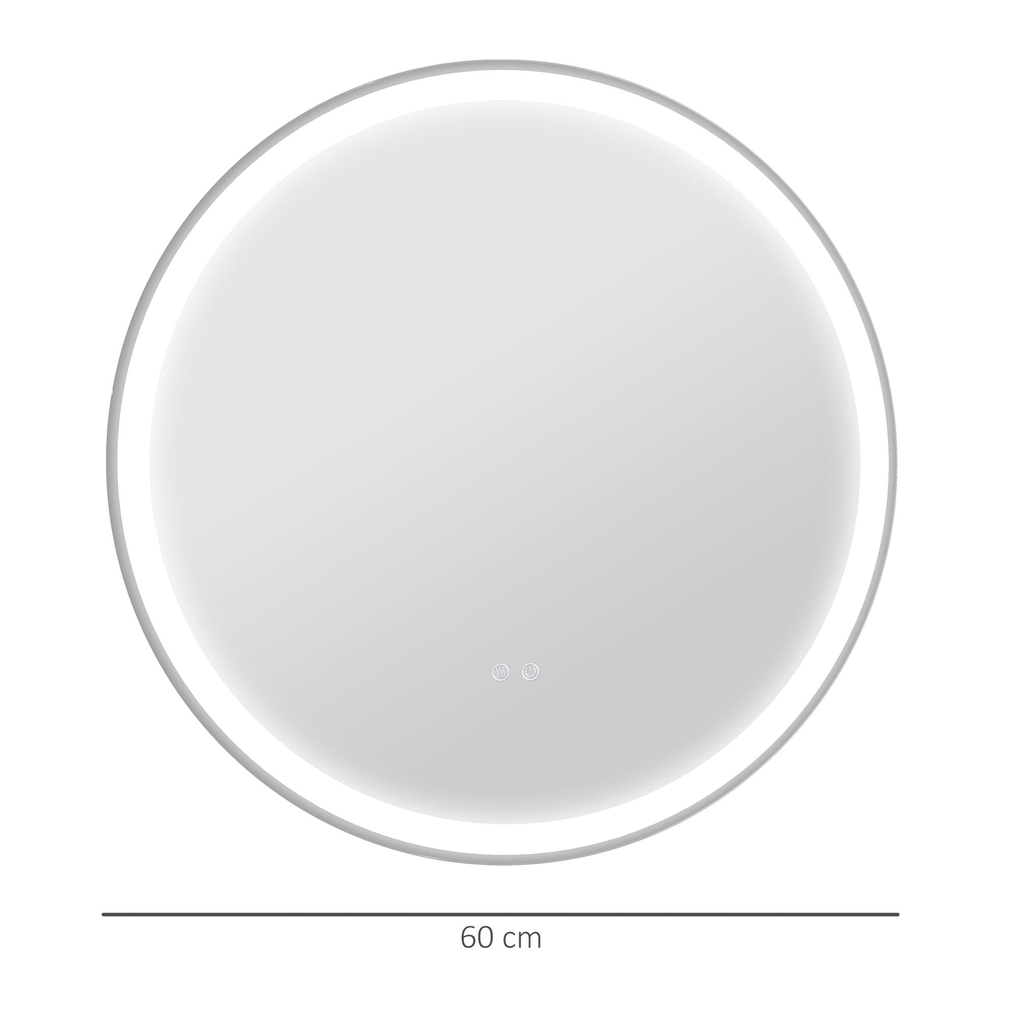 kleankin Round Bathroom Mirror with LED Lights, Wall Mount Dimmable Makeup Mirror with 3 Temperature Colours, Defogging Film and Memory Function, Frameless, Hardwired, 60 x 60 cm - North Peak Garden Furniture