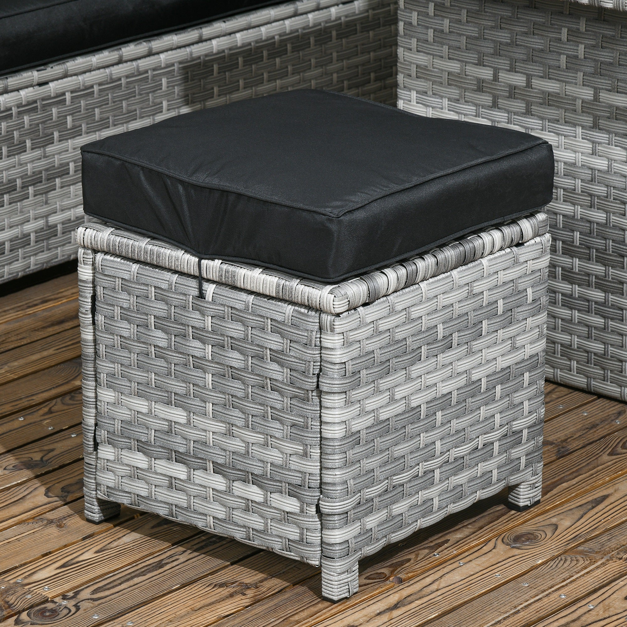Outsunny 5-Piece Rattan Patio Furniture Set with Corner Sofa, Footstools, Glass Coffee Table, Cushions, Mixed Grey - North Peak Garden Furniture