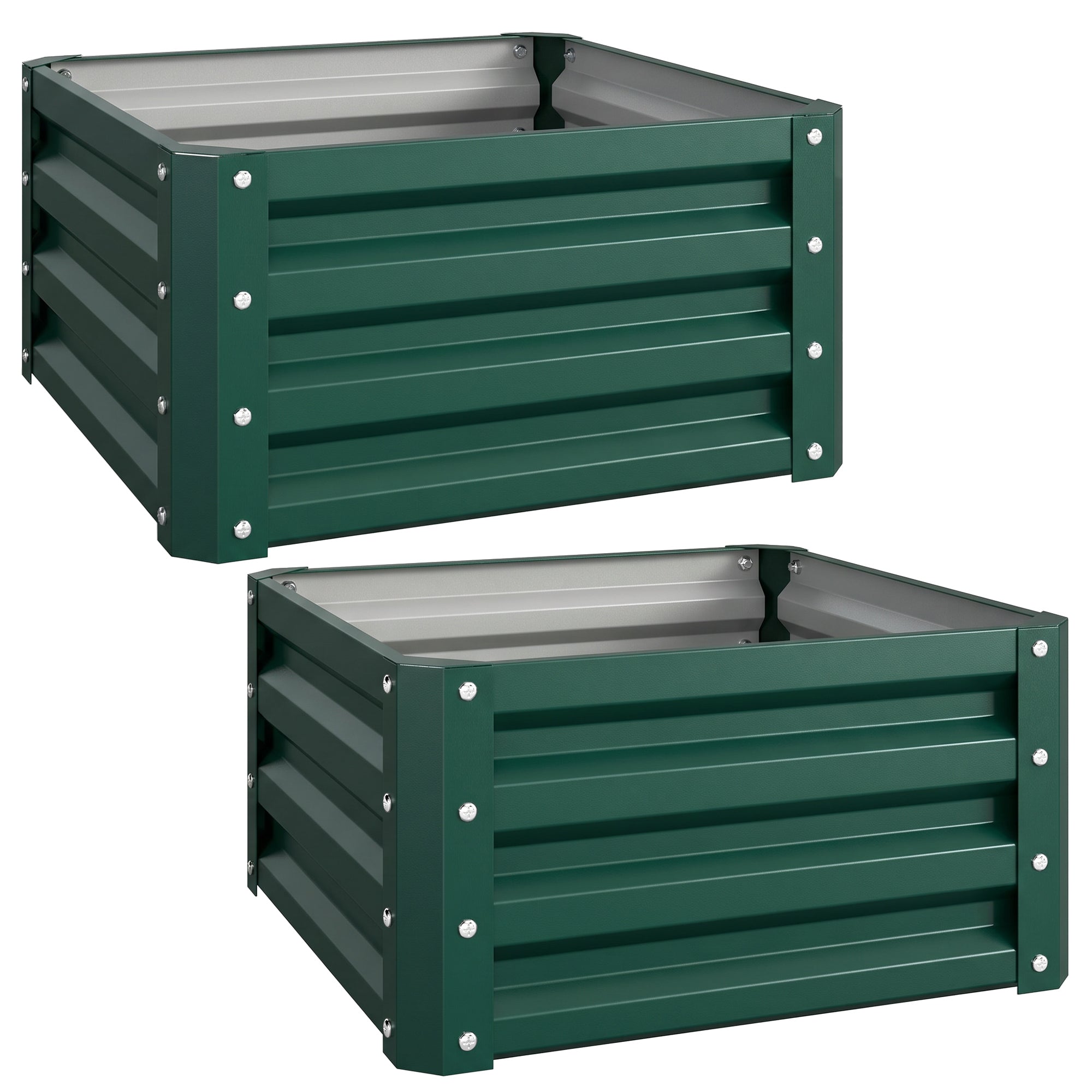 Outsunny Set of 2 Raised Garden Bed, Outdoor Elevated Galvanised Planter Box for Flowers, Herbs, 60x60x30.5cm, Green