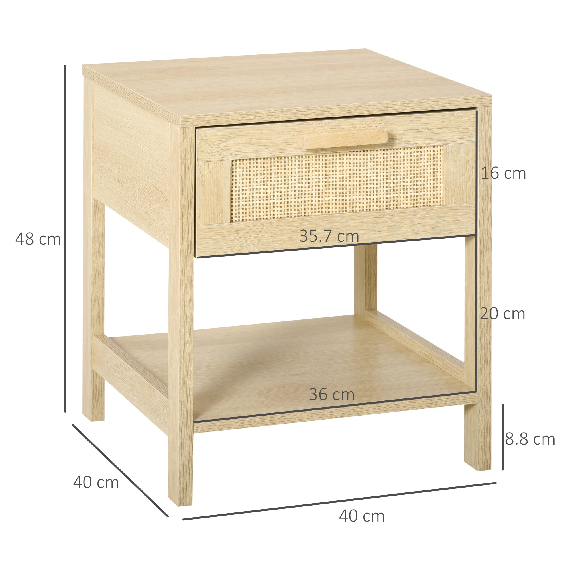 HOMCOM Bedside Table, Nightstand with Rattan Drawer and Storage Open Shelf, Farmhouse Side Table for Bedroom, Living Room, Set of 2 - North Peak Garden Furniture