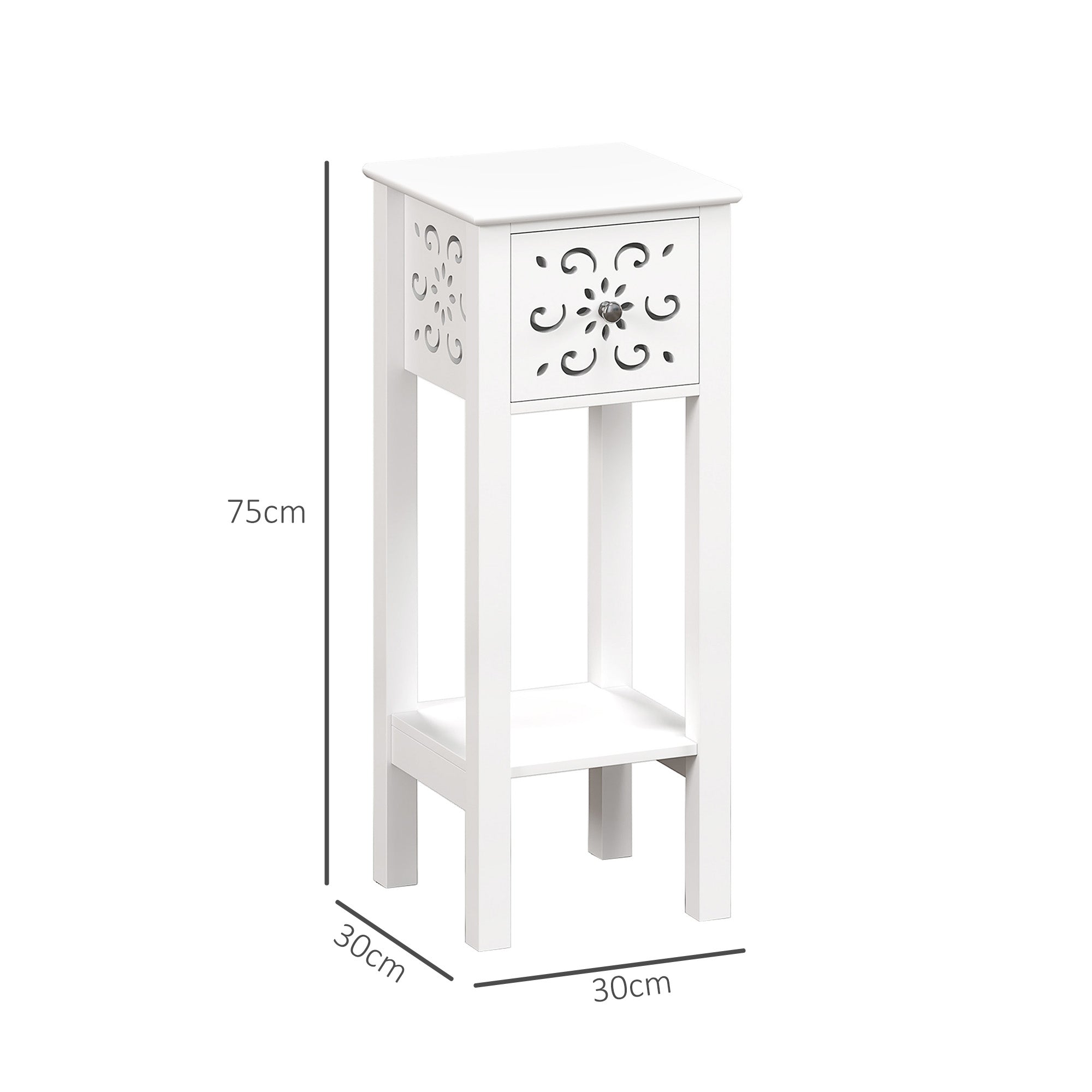 HOMCOM Set of Two Elegant Floral Cut-Out Side Tables - White - North Peak Garden Furniture