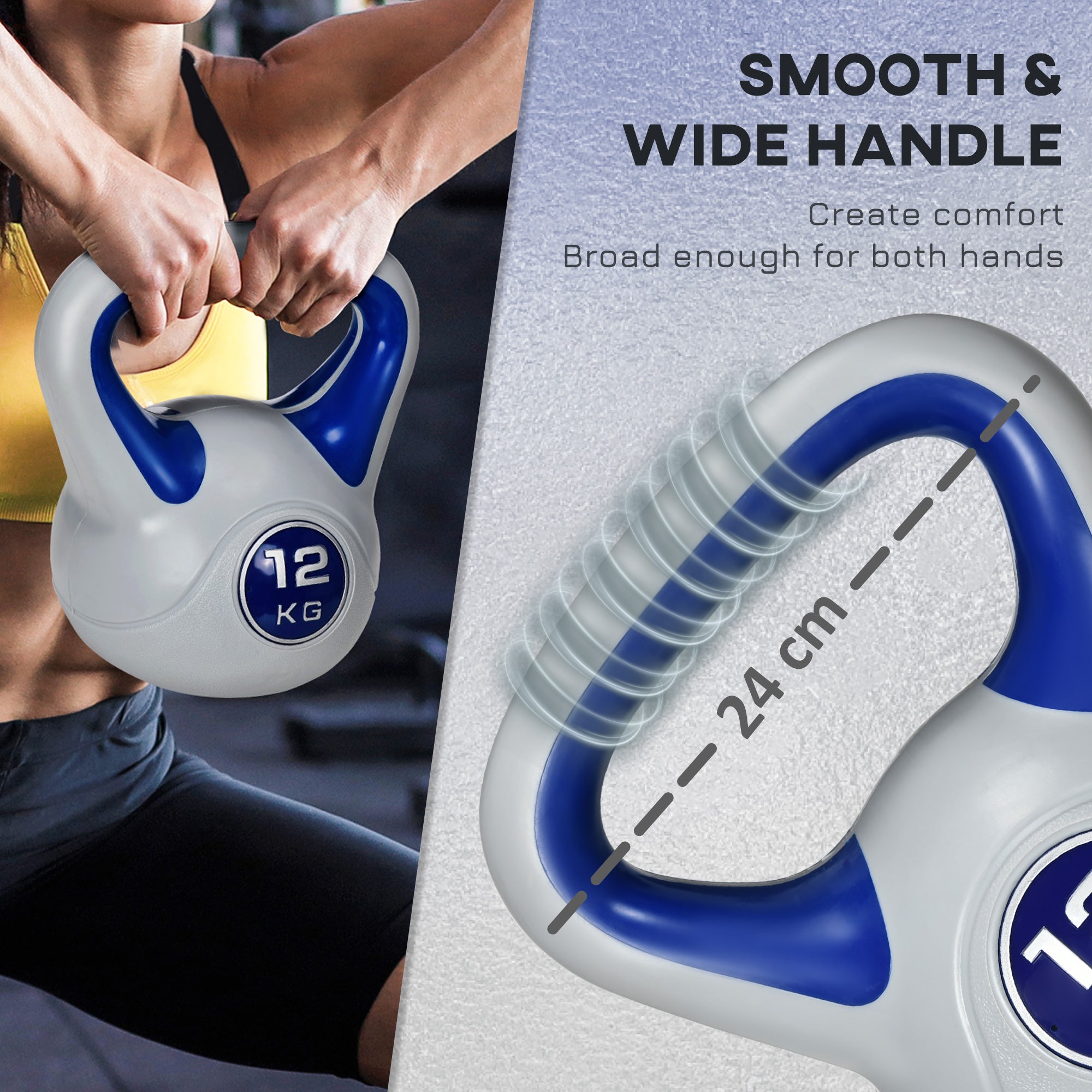 SPORTNOW Kettlebell, 12kg Kettle Bells with Handle for Home Gym Weight Lifting and Strength Training, Dark Blue and Grey - North Peak Garden Furniture
