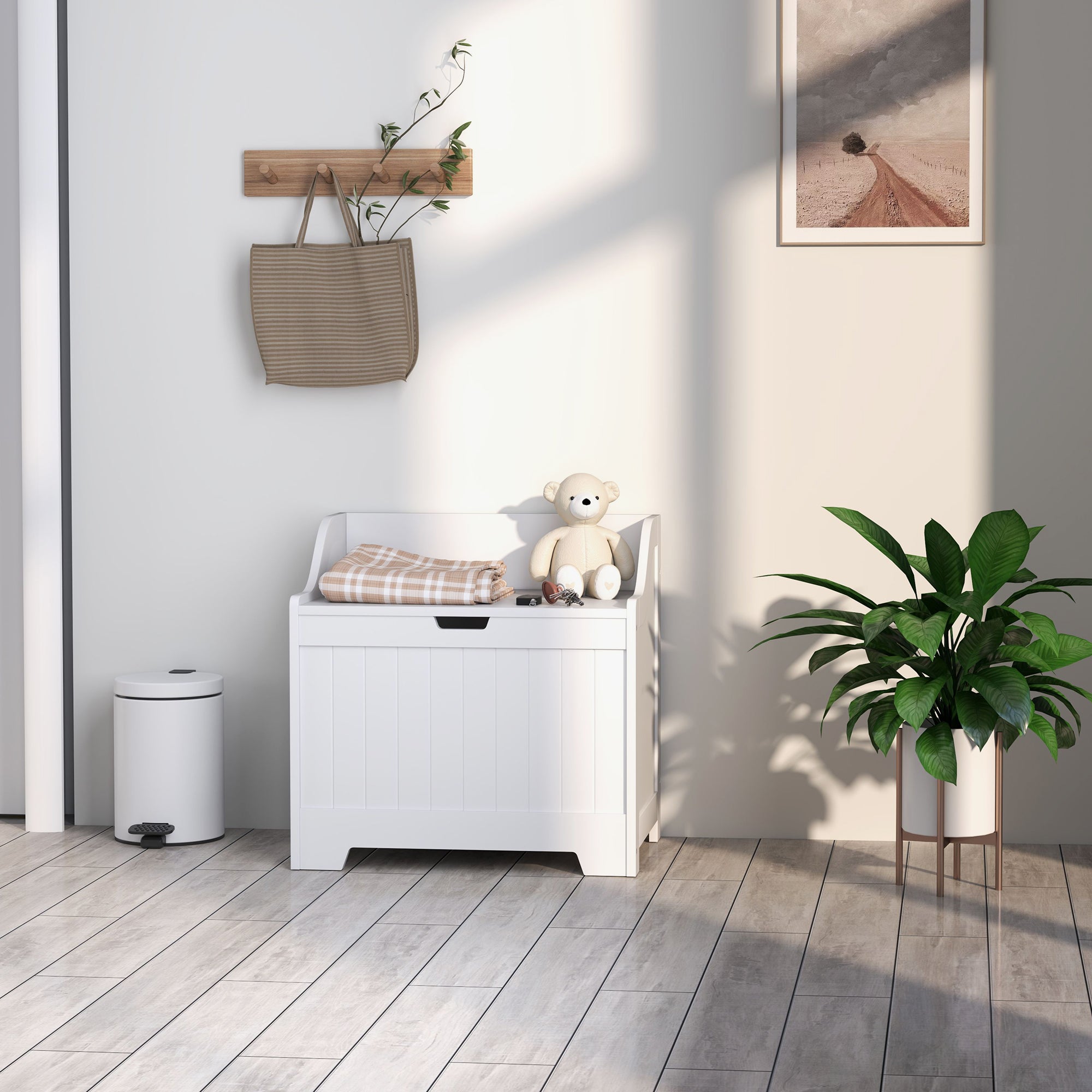 HOMCOM 61L Home Storage Chest - White - North Peak Garden Furniture