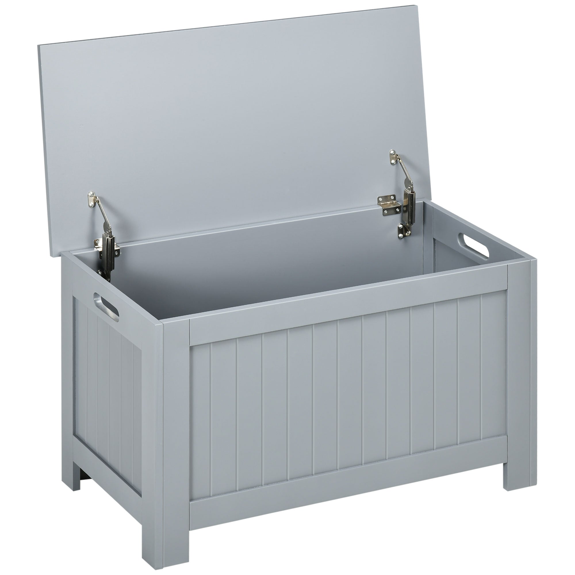 HOMCOM Large Storage Box Toy Chest Cabinet Container Unit Organizer with Lid & Safety Hinges, Grey - North Peak Garden Furniture
