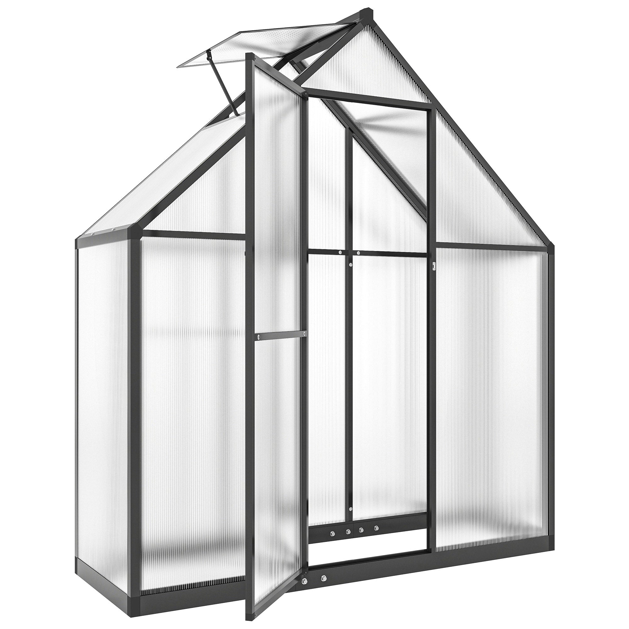 Outsunny 5.5 x 2ft Polycarbonate Greenhouse, Quick Setup Walk in Green House, Push Door, Adjustable Roof Vent, Rain Gutter, Black