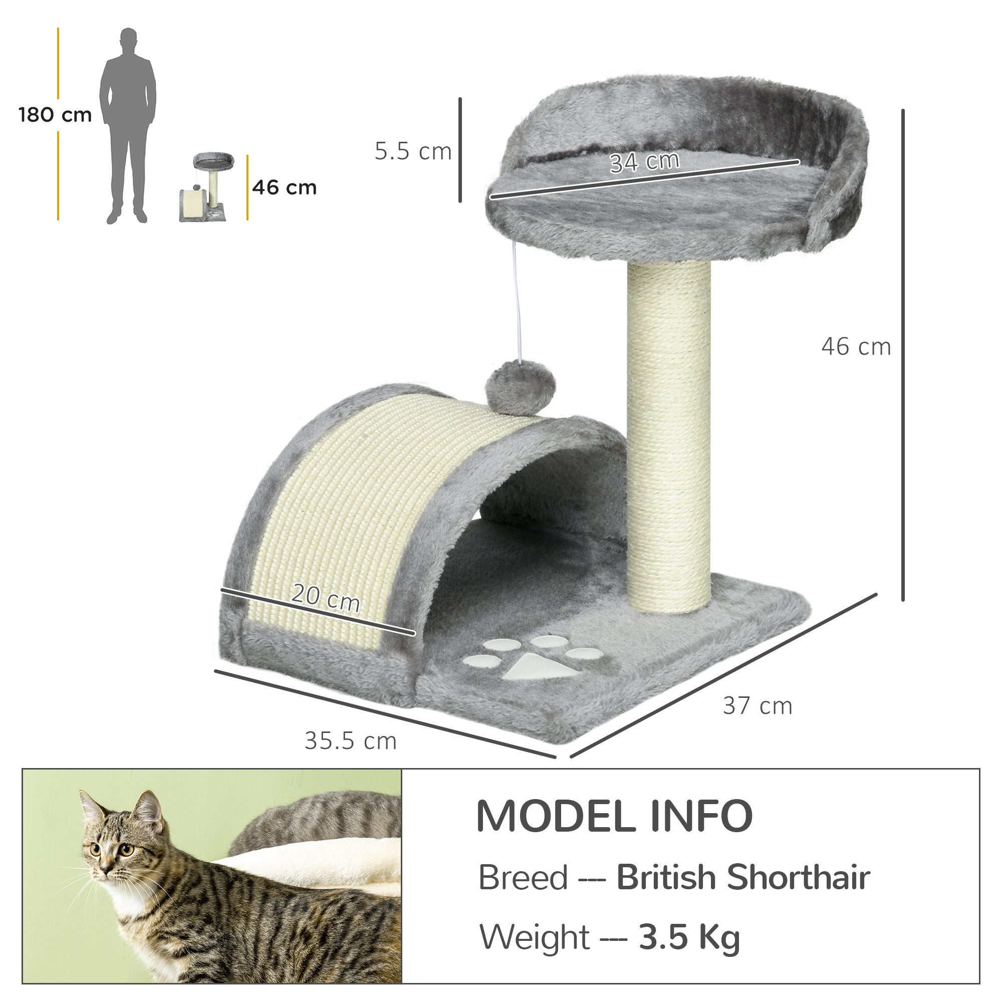 PawHut Cat Tree, Kitten Scratcher Activity Centre, with Sisal Scratching Post, Toy Ball - Grey - North Peak Garden Furniture