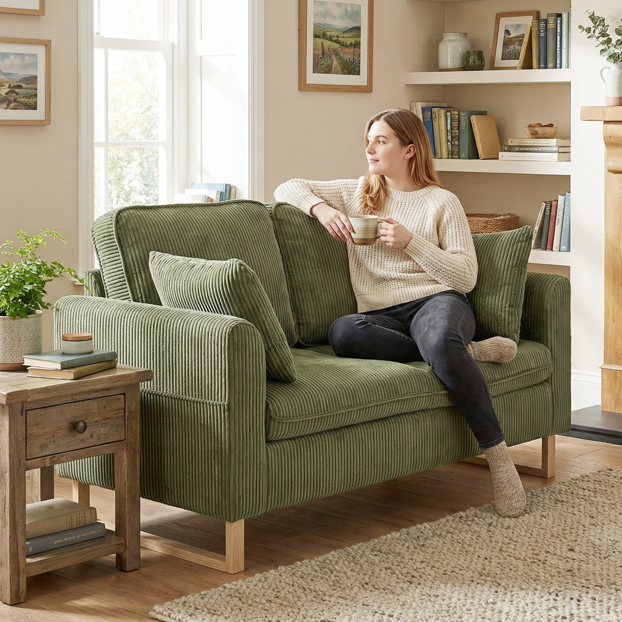 HOMCOM 2 Seater Sofa, 140 cm Loveseat Sofa with Spring Cushions, Metal Legs, 2 Pillows, Dark Green